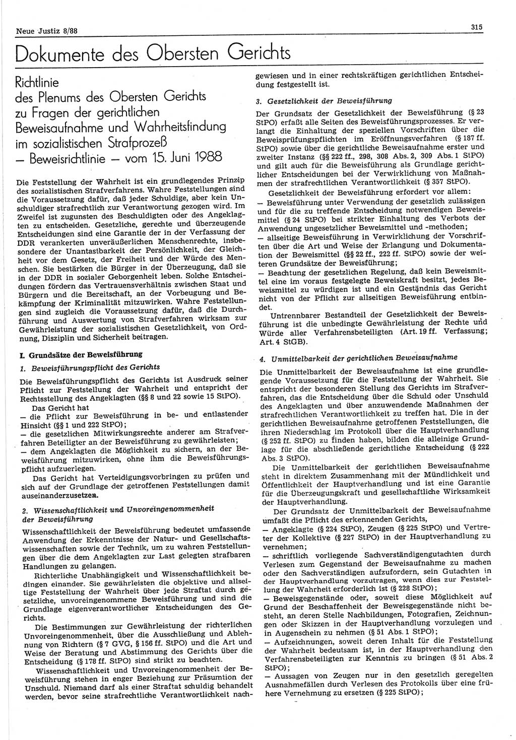 Neue Justiz (NJ), Zeitschrift für sozialistisches Recht und Gesetzlichkeit [Deutsche Demokratische Republik (DDR)], 42. Jahrgang 1988, Seite 315 (NJ DDR 1988, S. 315)