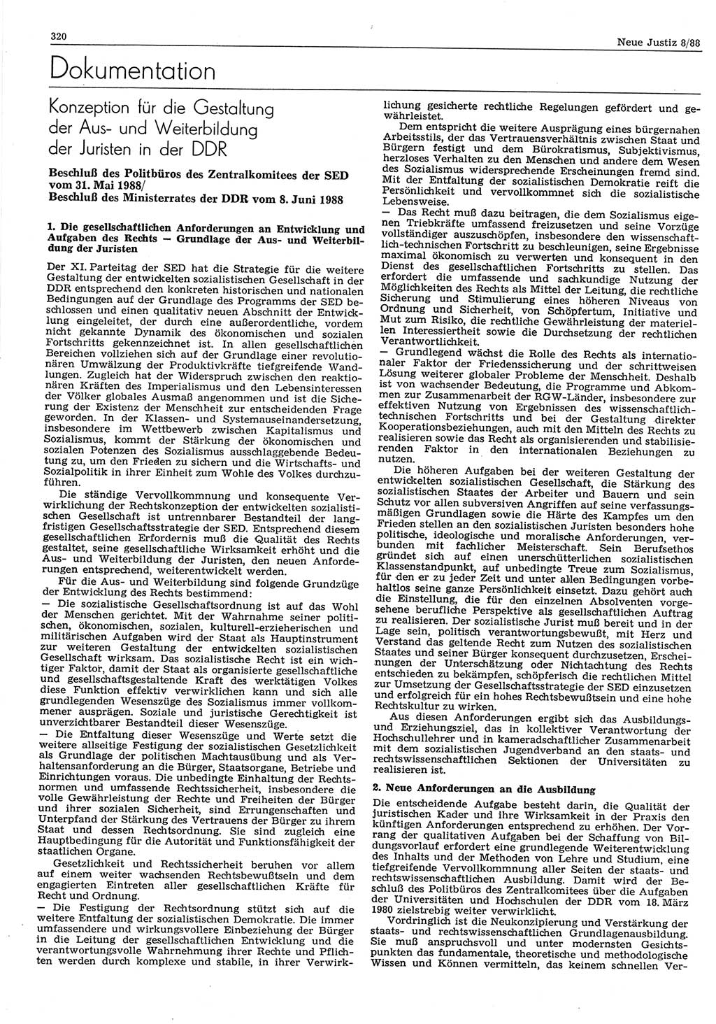 Neue Justiz (NJ), Zeitschrift für sozialistisches Recht und Gesetzlichkeit [Deutsche Demokratische Republik (DDR)], 42. Jahrgang 1988, Seite 320 (NJ DDR 1988, S. 320)
