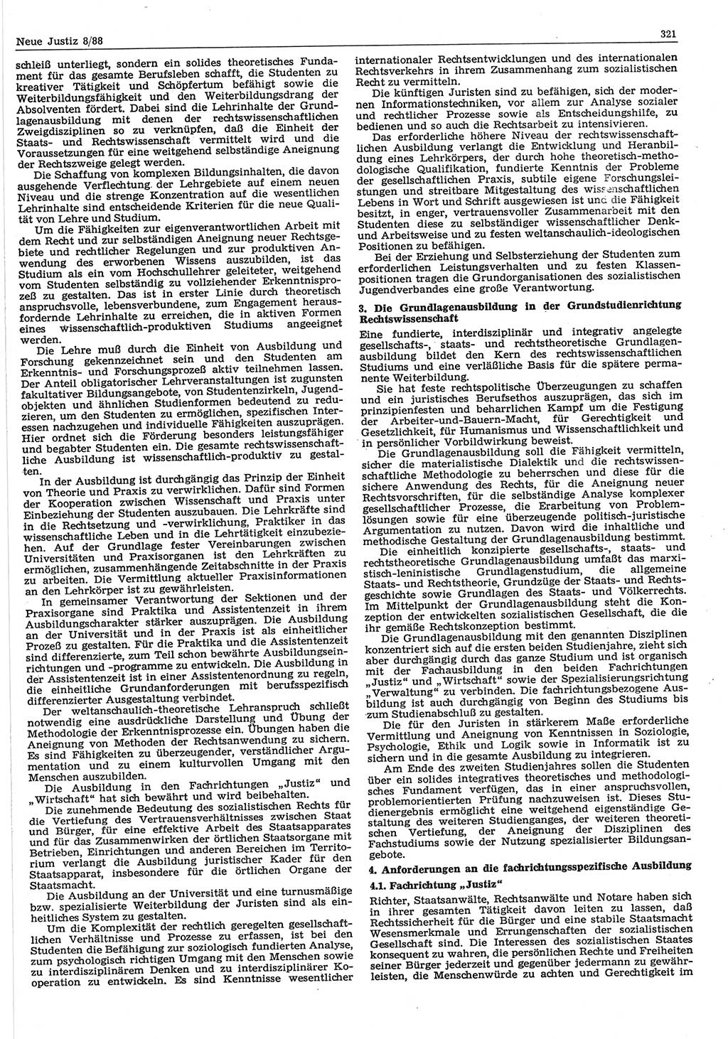 Neue Justiz (NJ), Zeitschrift für sozialistisches Recht und Gesetzlichkeit [Deutsche Demokratische Republik (DDR)], 42. Jahrgang 1988, Seite 321 (NJ DDR 1988, S. 321)