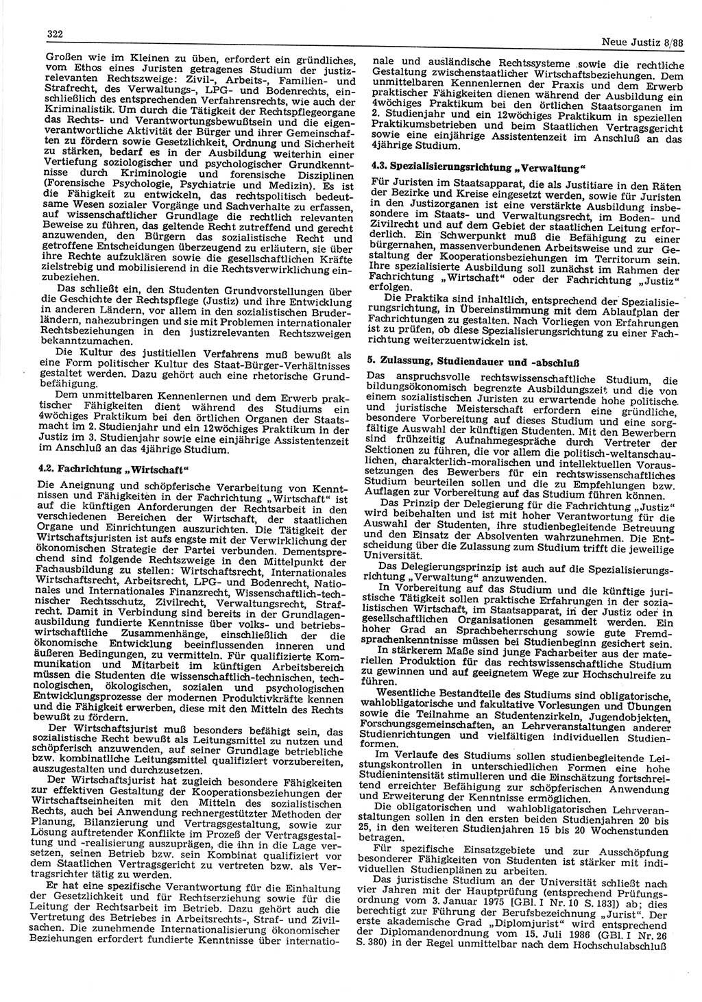 Neue Justiz (NJ), Zeitschrift für sozialistisches Recht und Gesetzlichkeit [Deutsche Demokratische Republik (DDR)], 42. Jahrgang 1988, Seite 322 (NJ DDR 1988, S. 322)