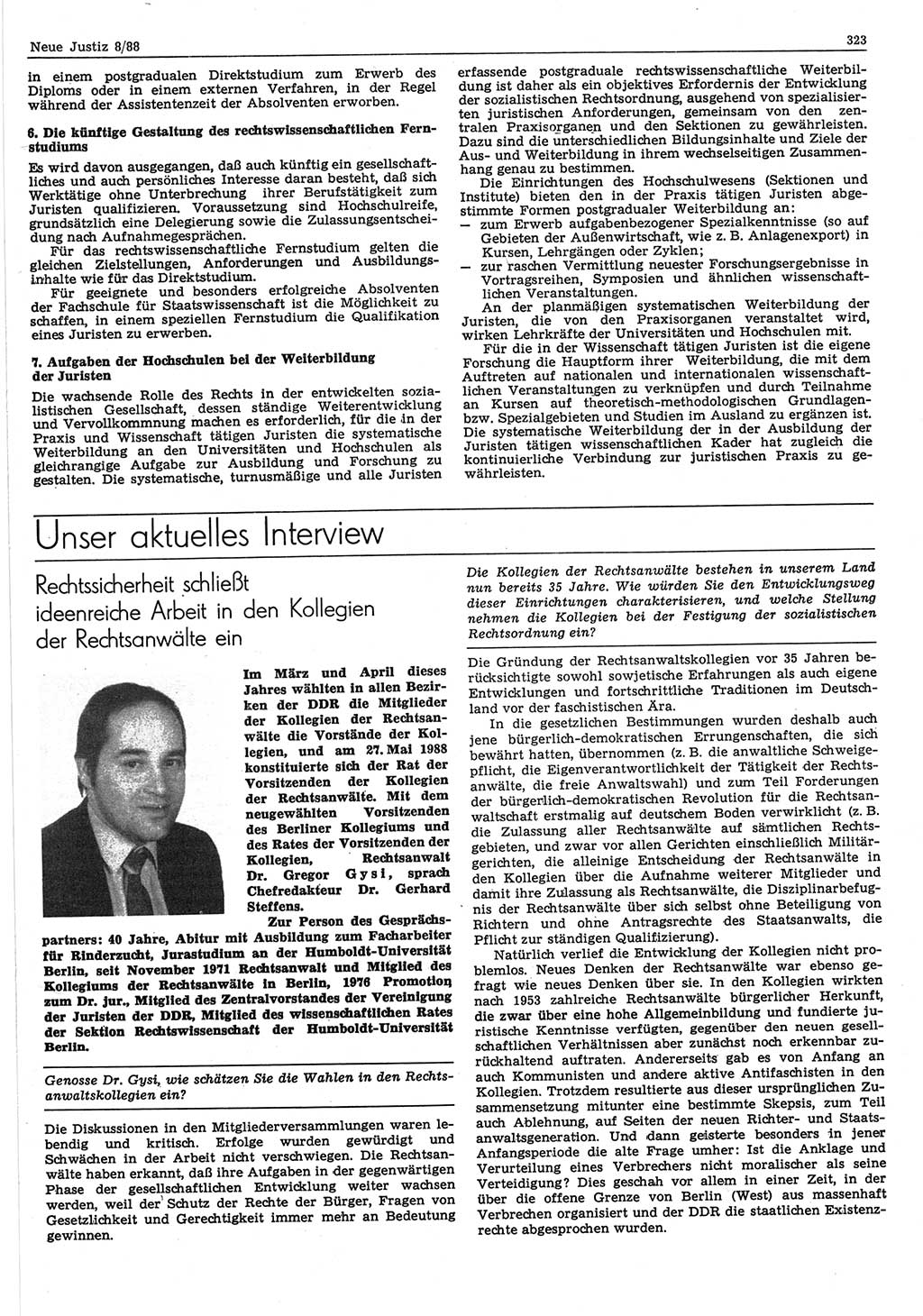 Neue Justiz (NJ), Zeitschrift für sozialistisches Recht und Gesetzlichkeit [Deutsche Demokratische Republik (DDR)], 42. Jahrgang 1988, Seite 323 (NJ DDR 1988, S. 323)