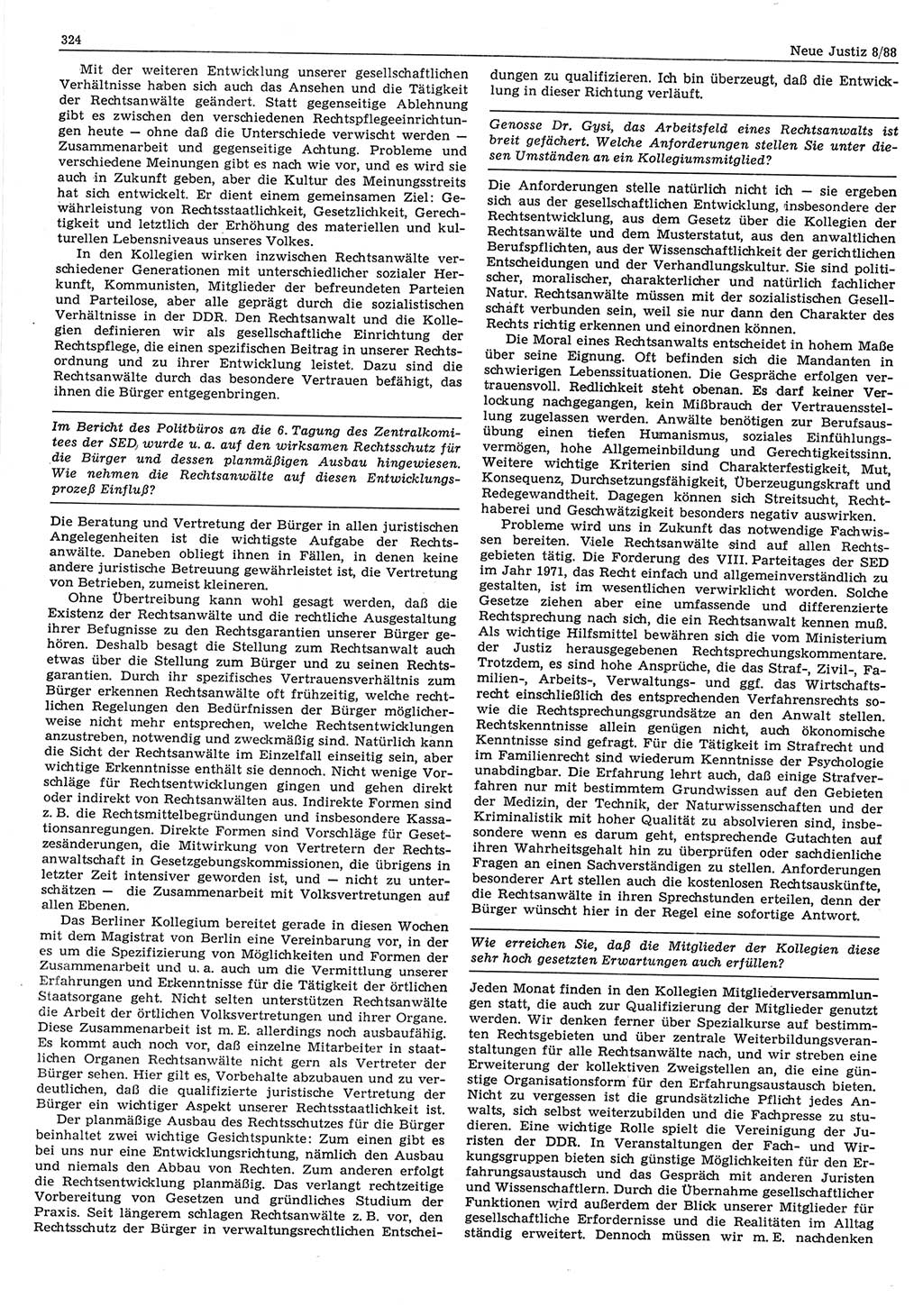 Neue Justiz (NJ), Zeitschrift für sozialistisches Recht und Gesetzlichkeit [Deutsche Demokratische Republik (DDR)], 42. Jahrgang 1988, Seite 324 (NJ DDR 1988, S. 324)