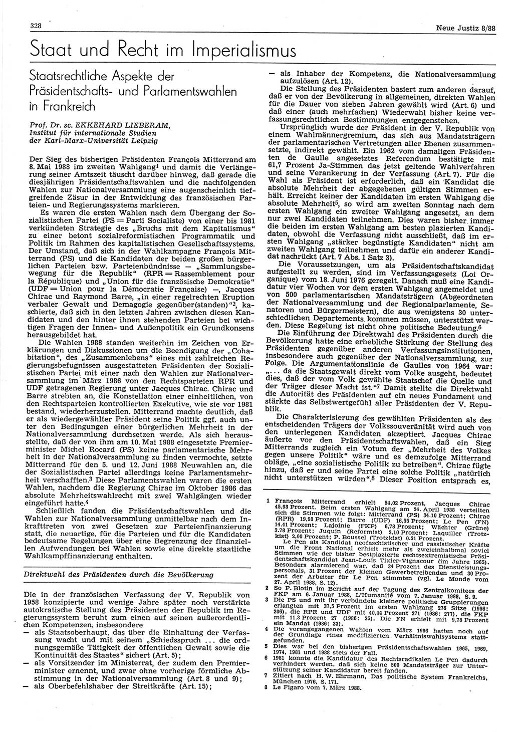 Neue Justiz (NJ), Zeitschrift für sozialistisches Recht und Gesetzlichkeit [Deutsche Demokratische Republik (DDR)], 42. Jahrgang 1988, Seite 328 (NJ DDR 1988, S. 328)