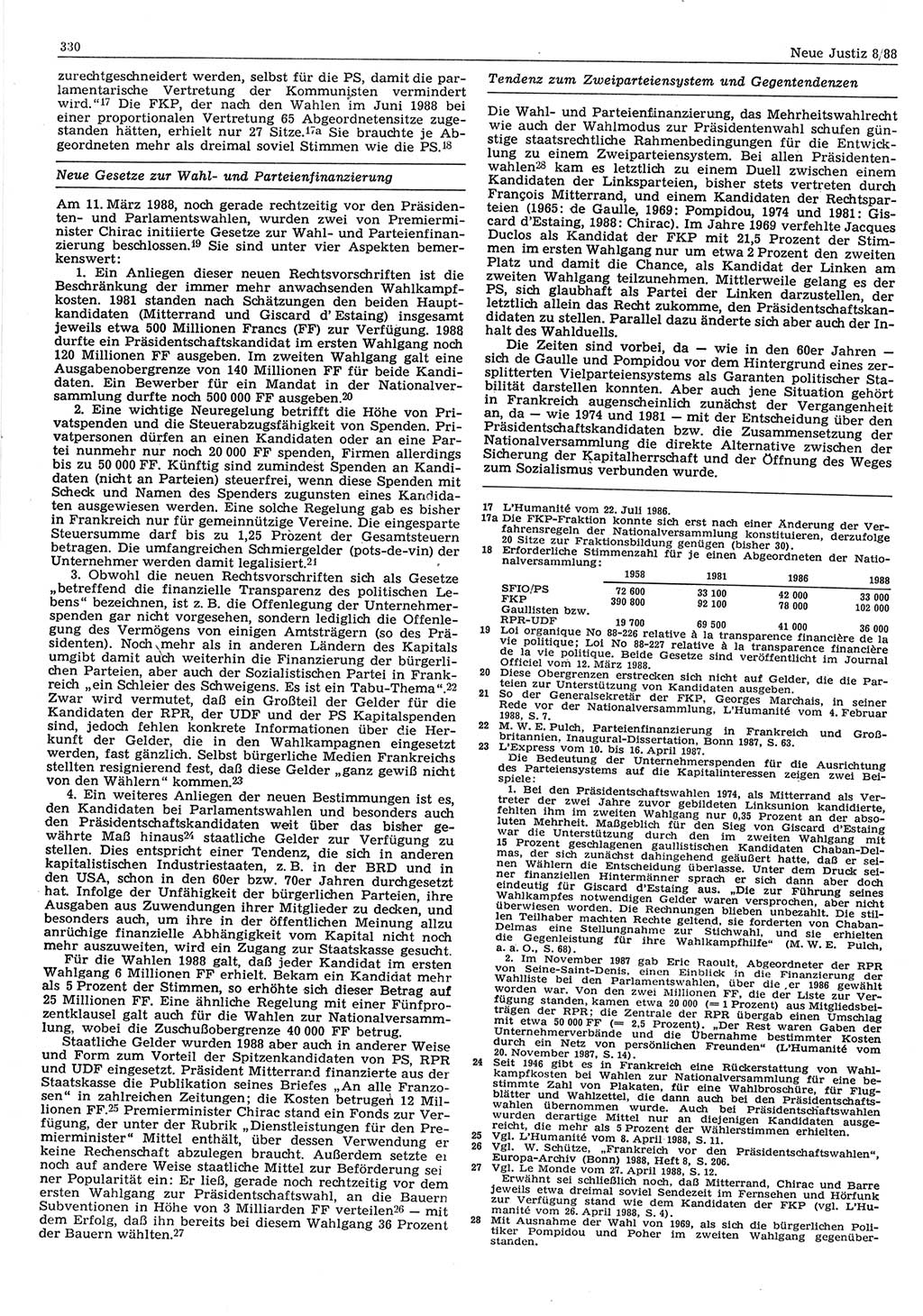 Neue Justiz (NJ), Zeitschrift für sozialistisches Recht und Gesetzlichkeit [Deutsche Demokratische Republik (DDR)], 42. Jahrgang 1988, Seite 330 (NJ DDR 1988, S. 330)