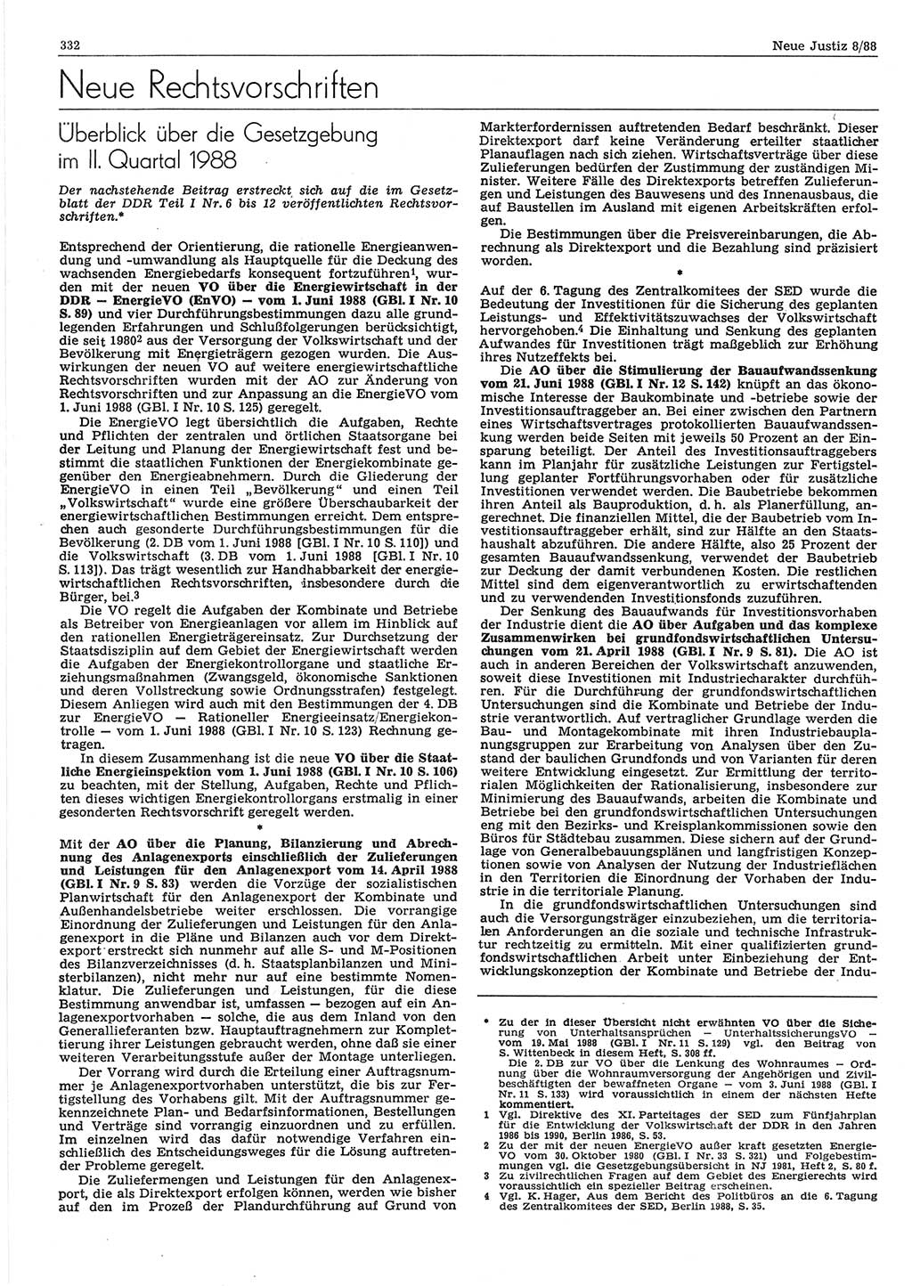 Neue Justiz (NJ), Zeitschrift für sozialistisches Recht und Gesetzlichkeit [Deutsche Demokratische Republik (DDR)], 42. Jahrgang 1988, Seite 332 (NJ DDR 1988, S. 332)
