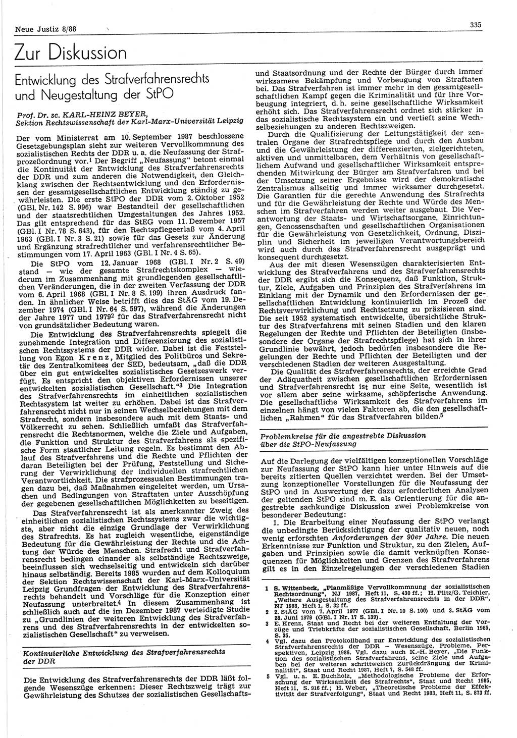 Neue Justiz (NJ), Zeitschrift für sozialistisches Recht und Gesetzlichkeit [Deutsche Demokratische Republik (DDR)], 42. Jahrgang 1988, Seite 335 (NJ DDR 1988, S. 335)