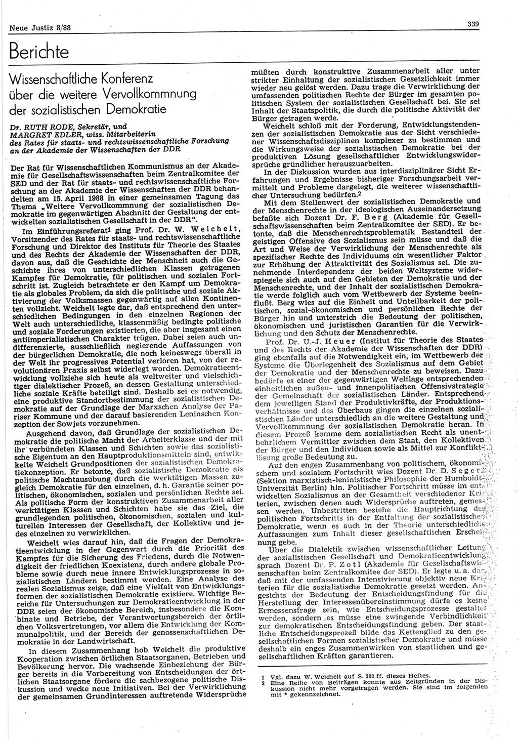 Neue Justiz (NJ), Zeitschrift für sozialistisches Recht und Gesetzlichkeit [Deutsche Demokratische Republik (DDR)], 42. Jahrgang 1988, Seite 339 (NJ DDR 1988, S. 339)