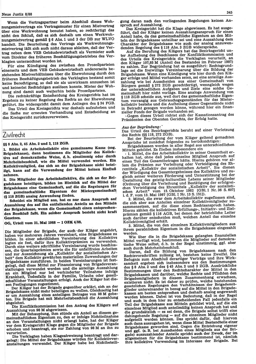 Neue Justiz (NJ), Zeitschrift für sozialistisches Recht und Gesetzlichkeit [Deutsche Demokratische Republik (DDR)], 42. Jahrgang 1988, Seite 345 (NJ DDR 1988, S. 345)