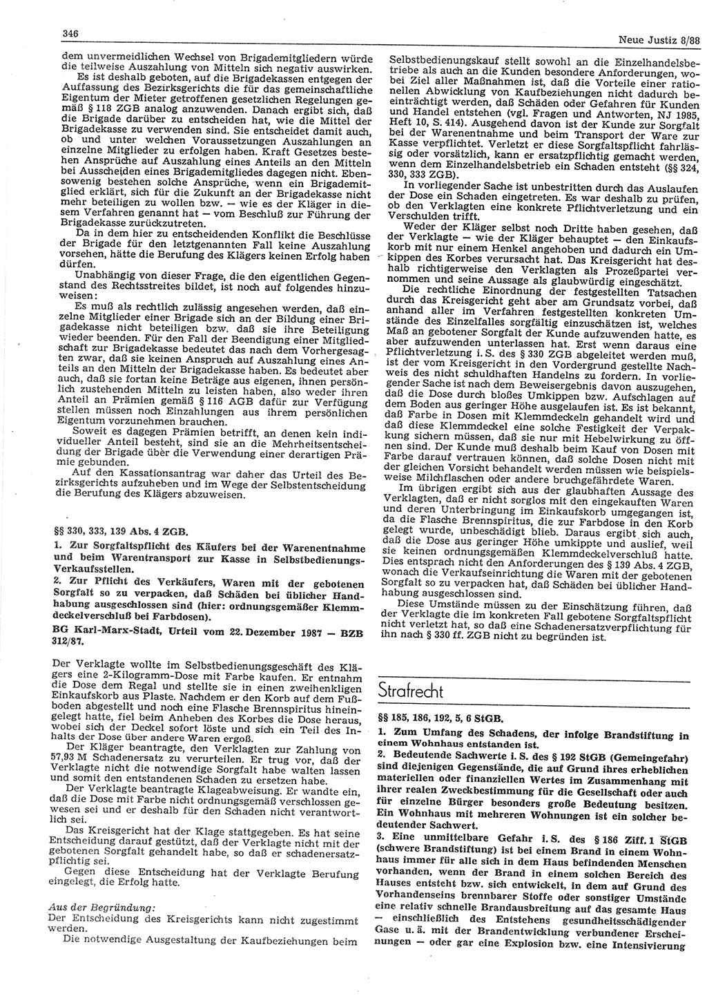 Neue Justiz (NJ), Zeitschrift für sozialistisches Recht und Gesetzlichkeit [Deutsche Demokratische Republik (DDR)], 42. Jahrgang 1988, Seite 346 (NJ DDR 1988, S. 346)