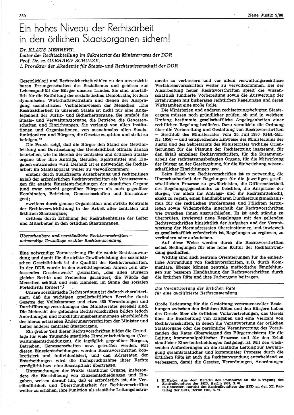 Neue Justiz (NJ), Zeitschrift für sozialistisches Recht und Gesetzlichkeit [Deutsche Demokratische Republik (DDR)], 42. Jahrgang 1988, Seite 350 (NJ DDR 1988, S. 350)