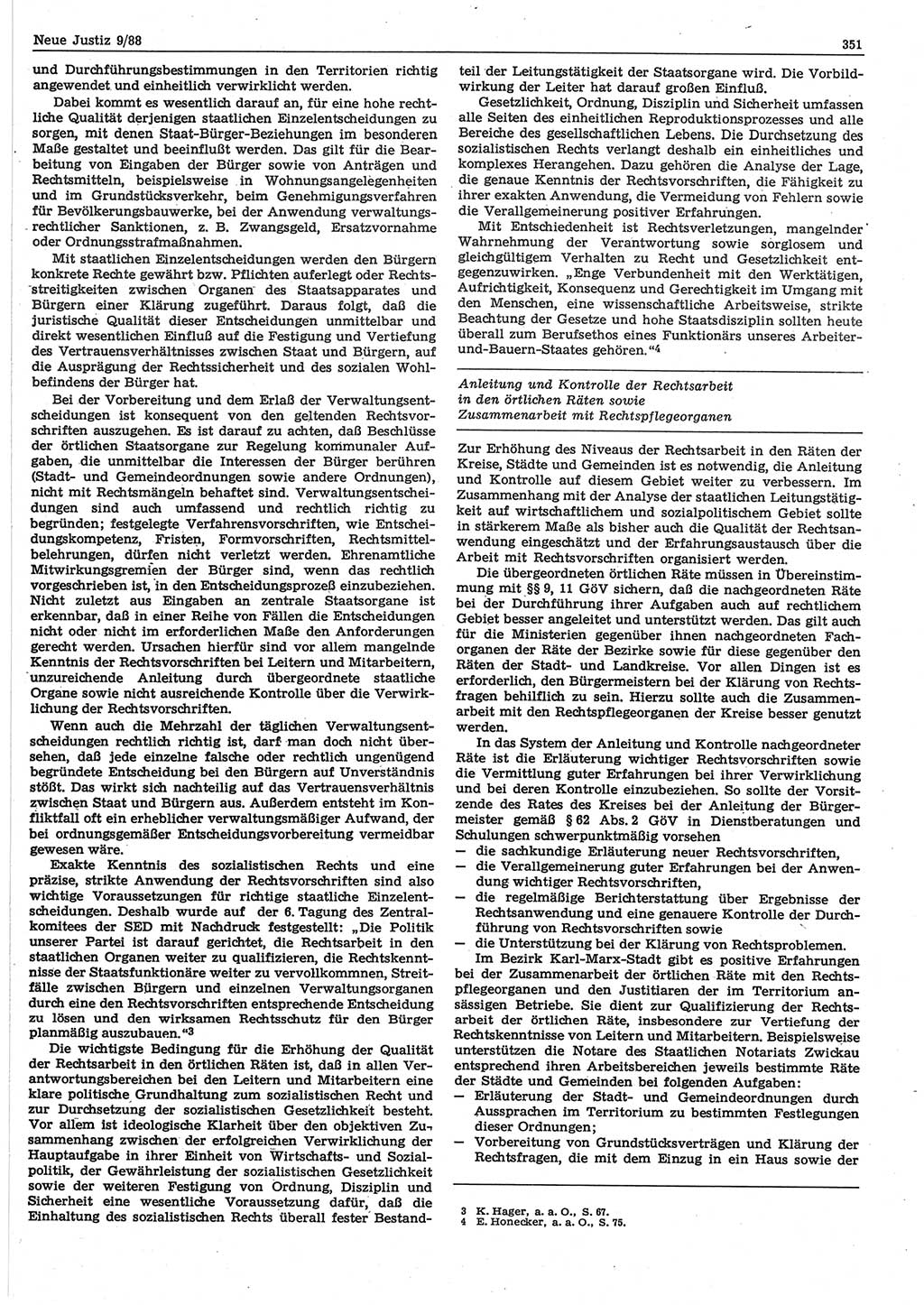 Neue Justiz (NJ), Zeitschrift für sozialistisches Recht und Gesetzlichkeit [Deutsche Demokratische Republik (DDR)], 42. Jahrgang 1988, Seite 351 (NJ DDR 1988, S. 351)
