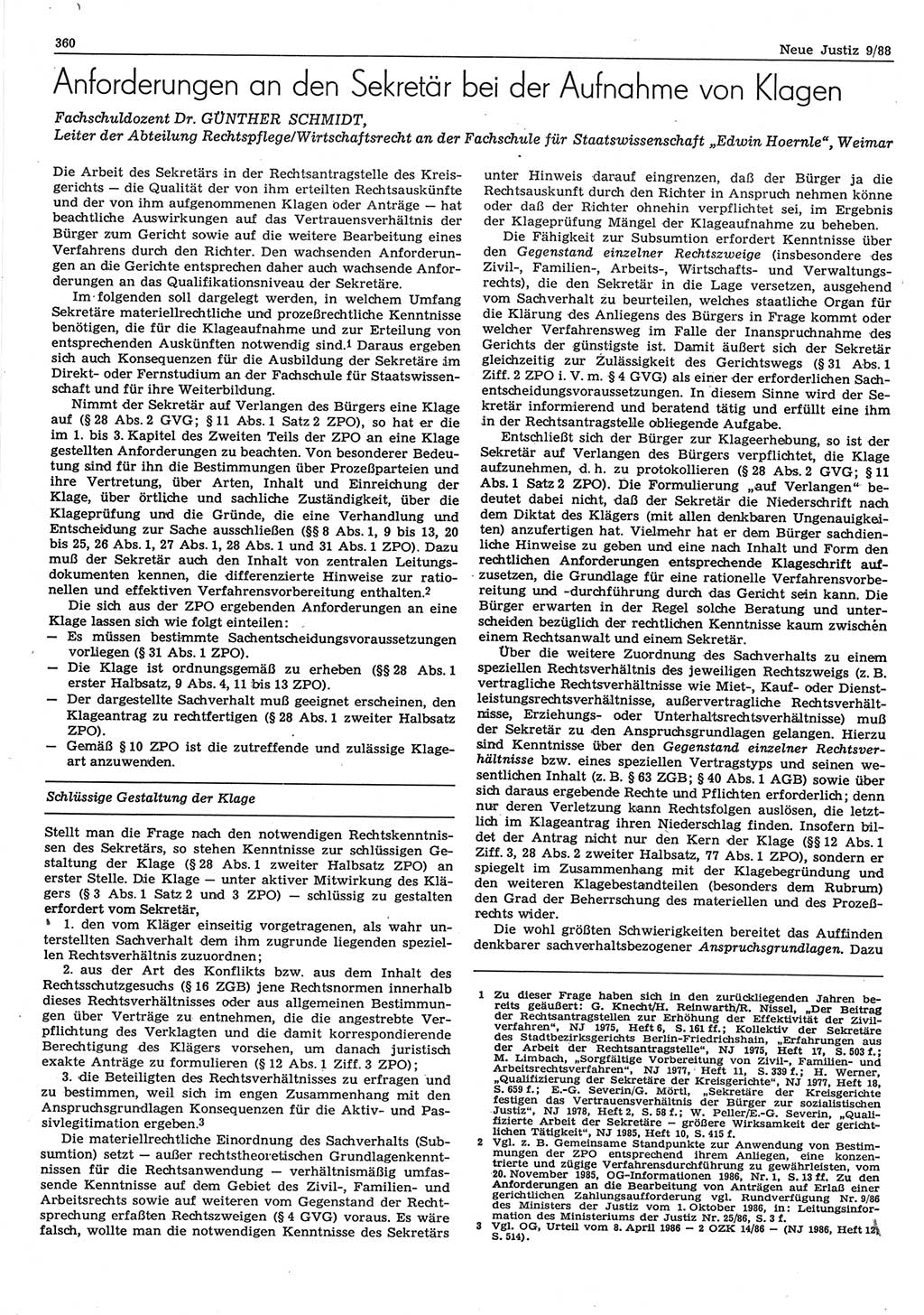 Neue Justiz (NJ), Zeitschrift für sozialistisches Recht und Gesetzlichkeit [Deutsche Demokratische Republik (DDR)], 42. Jahrgang 1988, Seite 360 (NJ DDR 1988, S. 360)