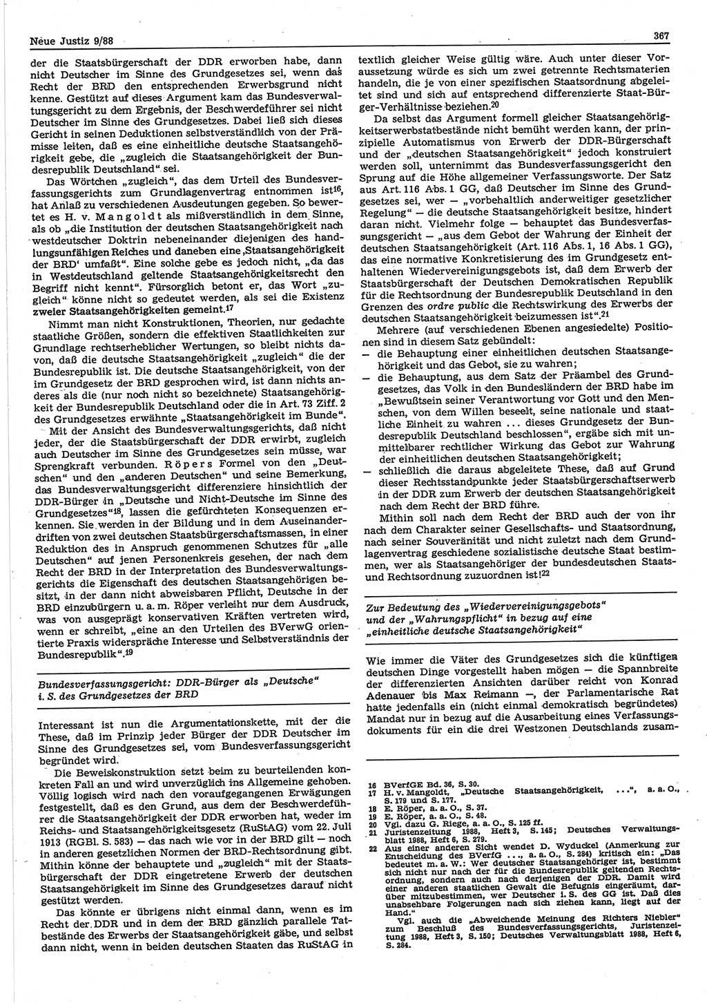 Neue Justiz (NJ), Zeitschrift für sozialistisches Recht und Gesetzlichkeit [Deutsche Demokratische Republik (DDR)], 42. Jahrgang 1988, Seite 367 (NJ DDR 1988, S. 367)
