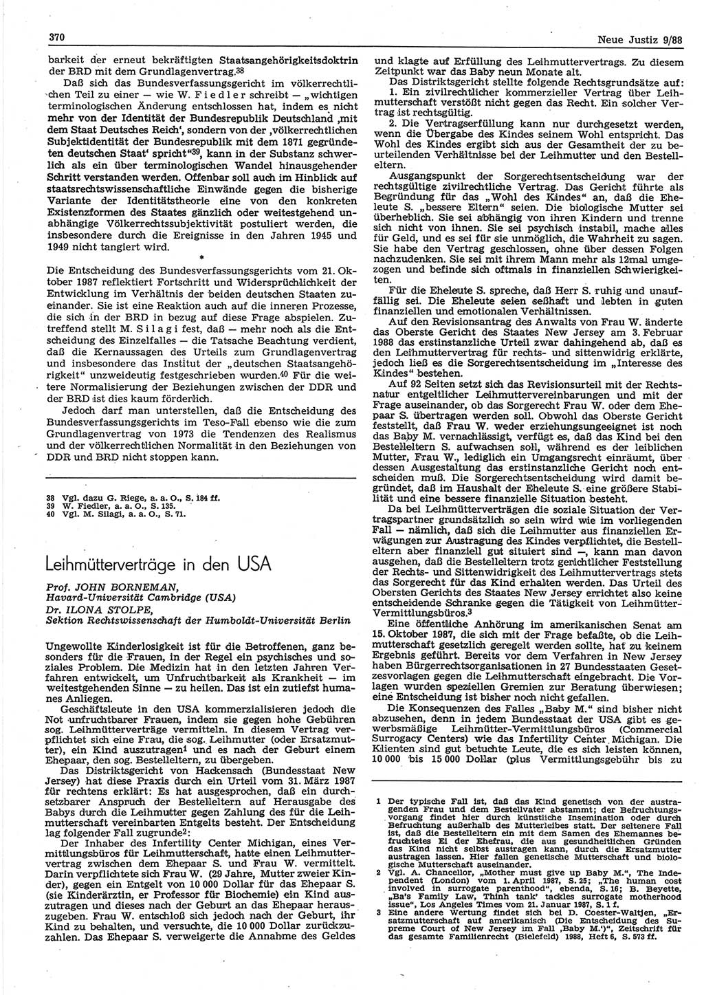 Neue Justiz (NJ), Zeitschrift für sozialistisches Recht und Gesetzlichkeit [Deutsche Demokratische Republik (DDR)], 42. Jahrgang 1988, Seite 370 (NJ DDR 1988, S. 370)