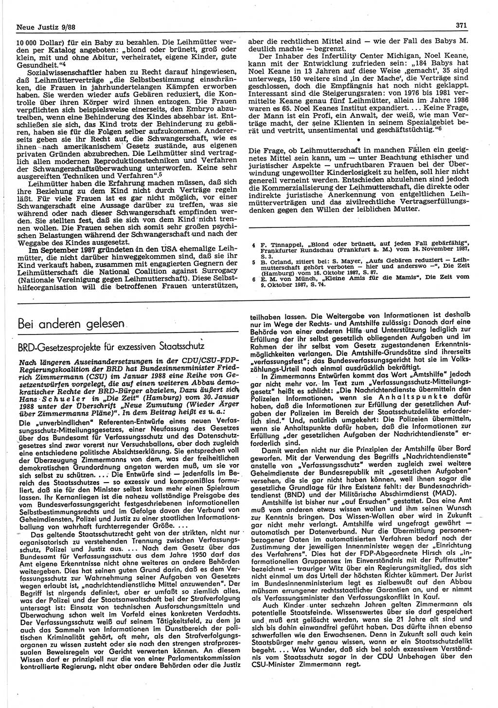 Neue Justiz (NJ), Zeitschrift für sozialistisches Recht und Gesetzlichkeit [Deutsche Demokratische Republik (DDR)], 42. Jahrgang 1988, Seite 371 (NJ DDR 1988, S. 371)