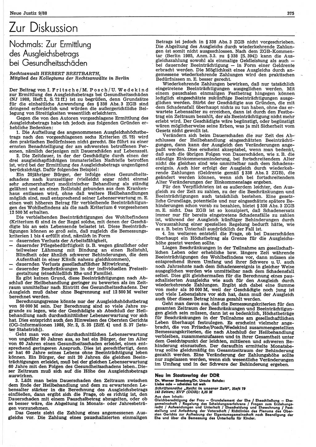 Neue Justiz (NJ), Zeitschrift für sozialistisches Recht und Gesetzlichkeit [Deutsche Demokratische Republik (DDR)], 42. Jahrgang 1988, Seite 375 (NJ DDR 1988, S. 375)