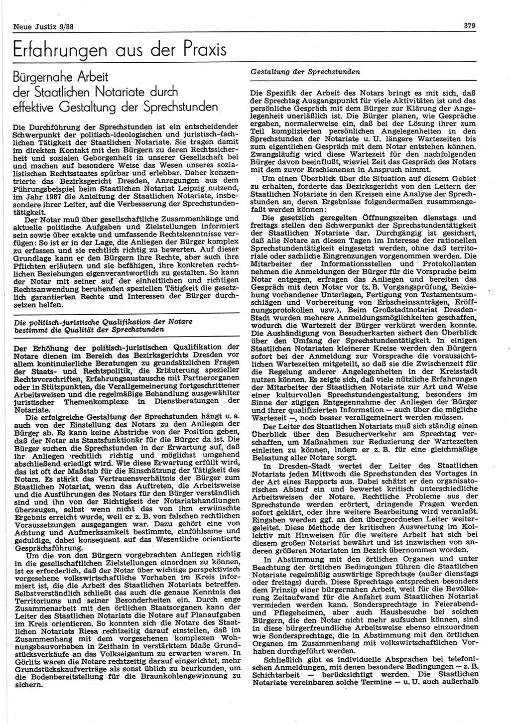 Neue Justiz (NJ), Zeitschrift für sozialistisches Recht und Gesetzlichkeit [Deutsche Demokratische Republik (DDR)], 42. Jahrgang 1988, Seite 379 (NJ DDR 1988, S. 379)