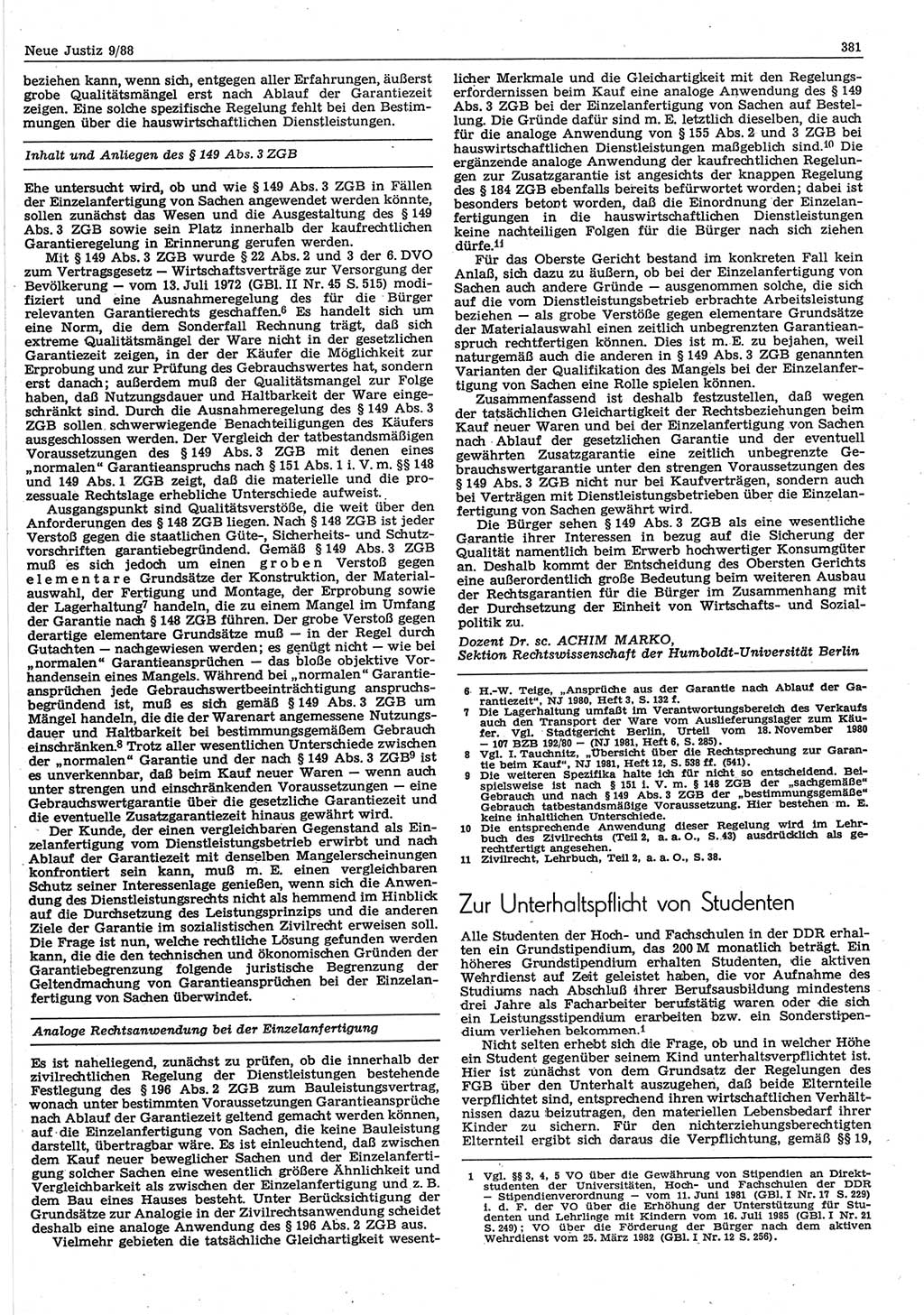 Neue Justiz (NJ), Zeitschrift für sozialistisches Recht und Gesetzlichkeit [Deutsche Demokratische Republik (DDR)], 42. Jahrgang 1988, Seite 381 (NJ DDR 1988, S. 381)