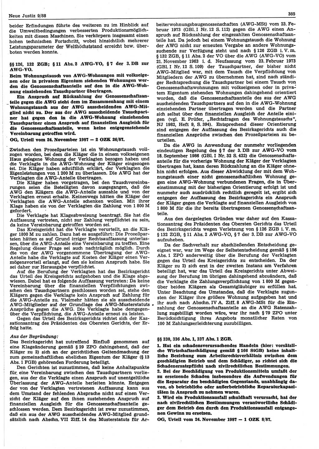 Neue Justiz (NJ), Zeitschrift für sozialistisches Recht und Gesetzlichkeit [Deutsche Demokratische Republik (DDR)], 42. Jahrgang 1988, Seite 385 (NJ DDR 1988, S. 385)
