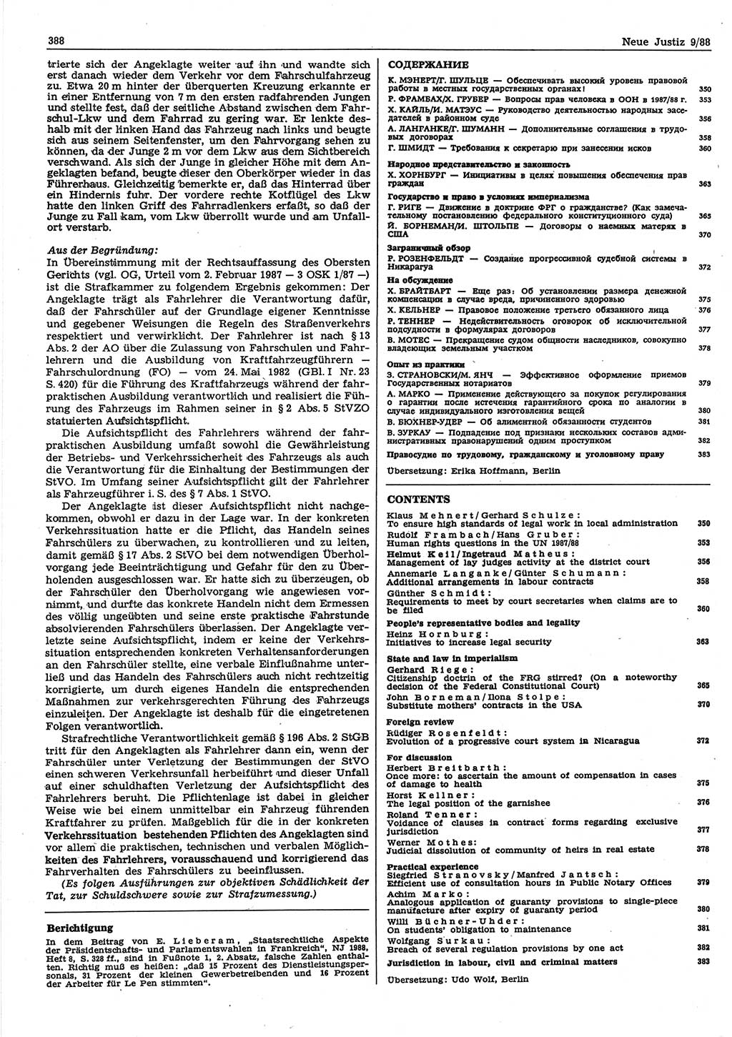 Neue Justiz (NJ), Zeitschrift für sozialistisches Recht und Gesetzlichkeit [Deutsche Demokratische Republik (DDR)], 42. Jahrgang 1988, Seite 388 (NJ DDR 1988, S. 388)