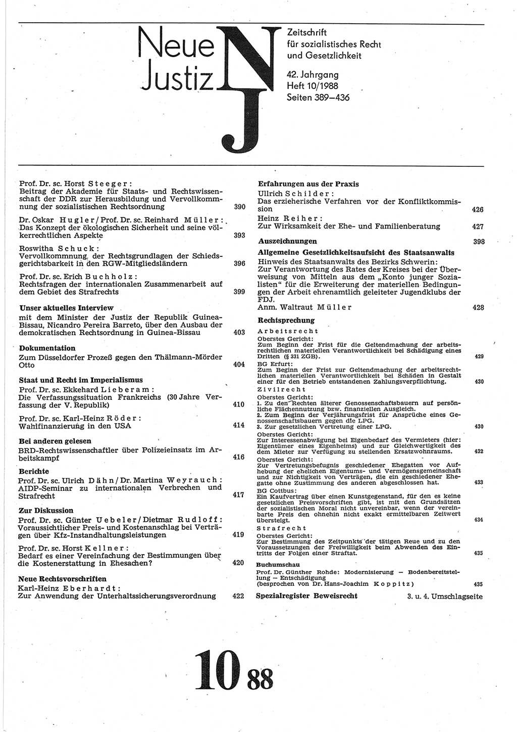 Neue Justiz (NJ), Zeitschrift für sozialistisches Recht und Gesetzlichkeit [Deutsche Demokratische Republik (DDR)], 42. Jahrgang 1988, Seite 389 (NJ DDR 1988, S. 389)