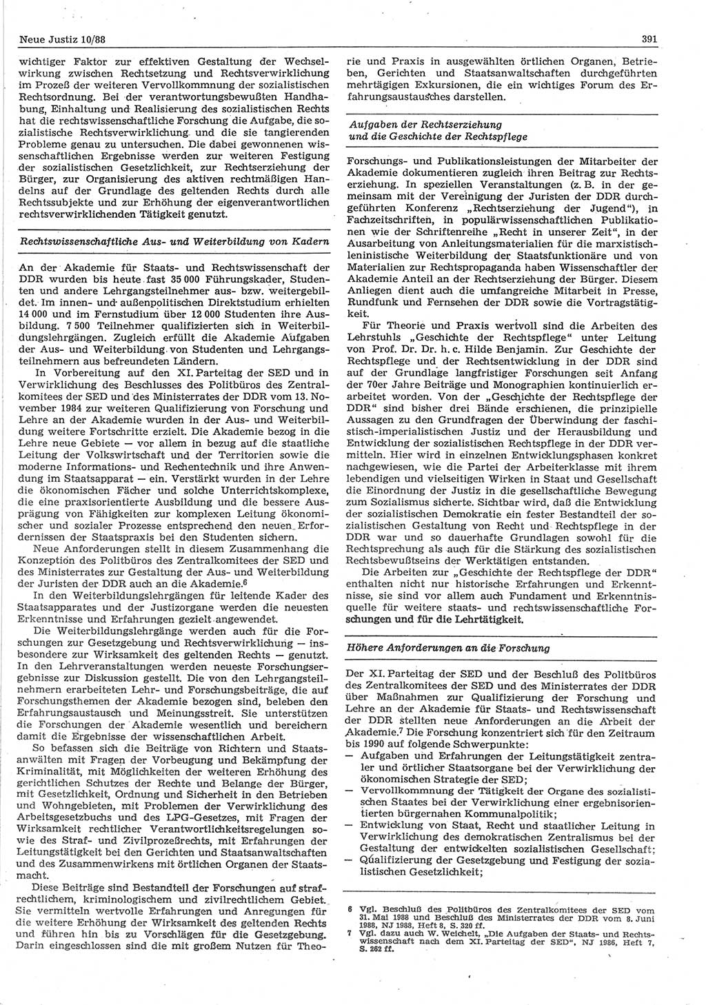 Neue Justiz (NJ), Zeitschrift für sozialistisches Recht und Gesetzlichkeit [Deutsche Demokratische Republik (DDR)], 42. Jahrgang 1988, Seite 391 (NJ DDR 1988, S. 391)