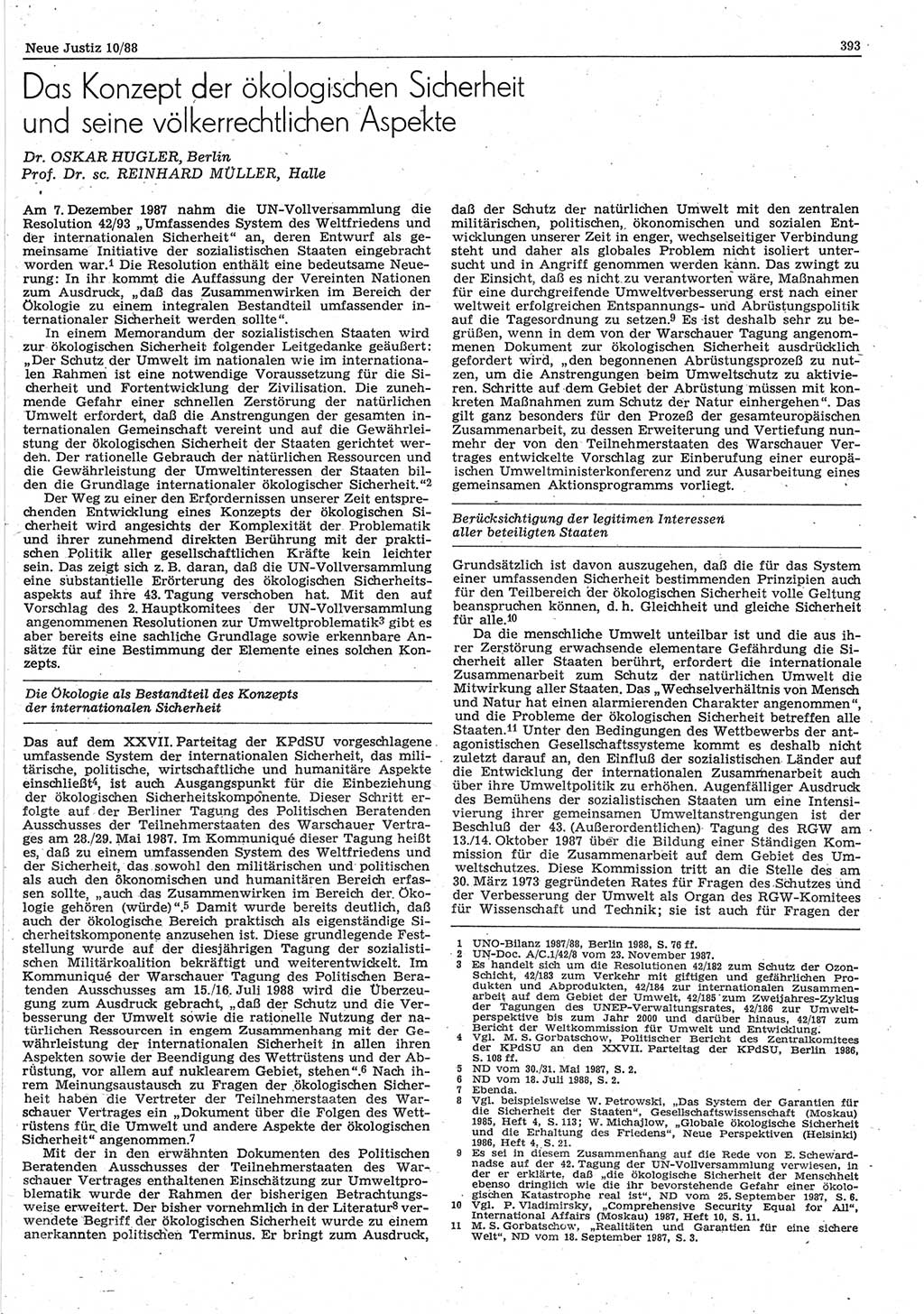 Neue Justiz (NJ), Zeitschrift für sozialistisches Recht und Gesetzlichkeit [Deutsche Demokratische Republik (DDR)], 42. Jahrgang 1988, Seite 393 (NJ DDR 1988, S. 393)