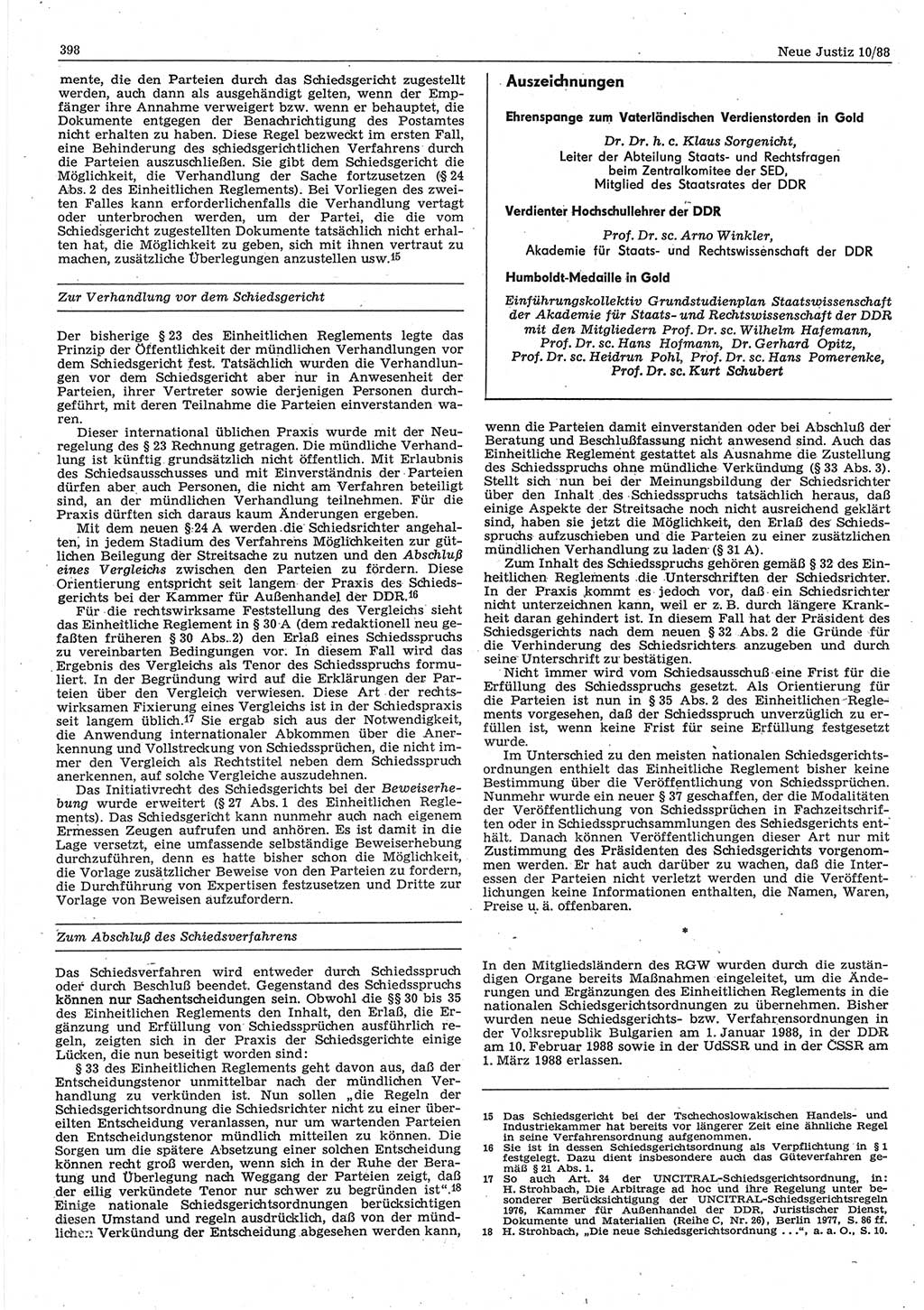 Neue Justiz (NJ), Zeitschrift für sozialistisches Recht und Gesetzlichkeit [Deutsche Demokratische Republik (DDR)], 42. Jahrgang 1988, Seite 398 (NJ DDR 1988, S. 398)