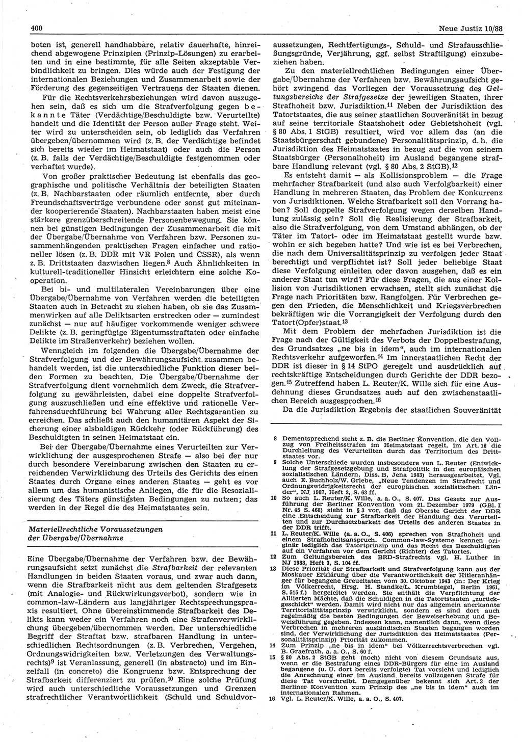 Neue Justiz (NJ), Zeitschrift für sozialistisches Recht und Gesetzlichkeit [Deutsche Demokratische Republik (DDR)], 42. Jahrgang 1988, Seite 400 (NJ DDR 1988, S. 400)