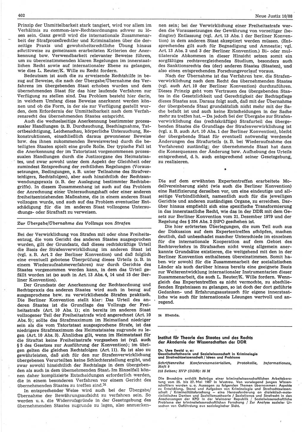 Neue Justiz (NJ), Zeitschrift für sozialistisches Recht und Gesetzlichkeit [Deutsche Demokratische Republik (DDR)], 42. Jahrgang 1988, Seite 402 (NJ DDR 1988, S. 402)