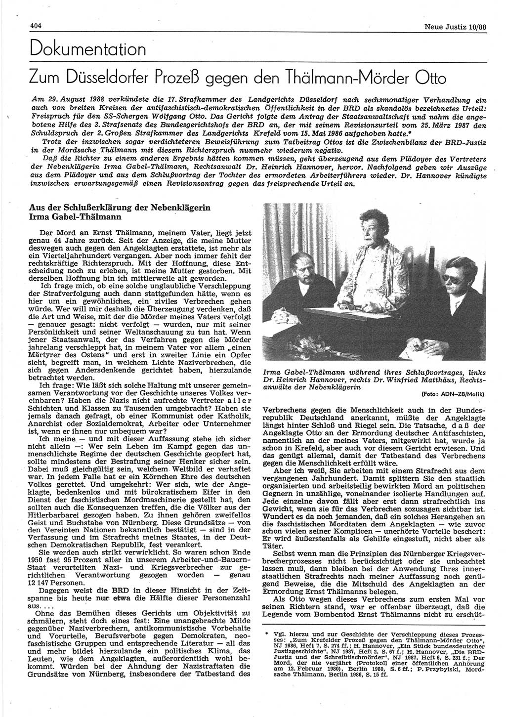 Neue Justiz (NJ), Zeitschrift für sozialistisches Recht und Gesetzlichkeit [Deutsche Demokratische Republik (DDR)], 42. Jahrgang 1988, Seite 404 (NJ DDR 1988, S. 404)