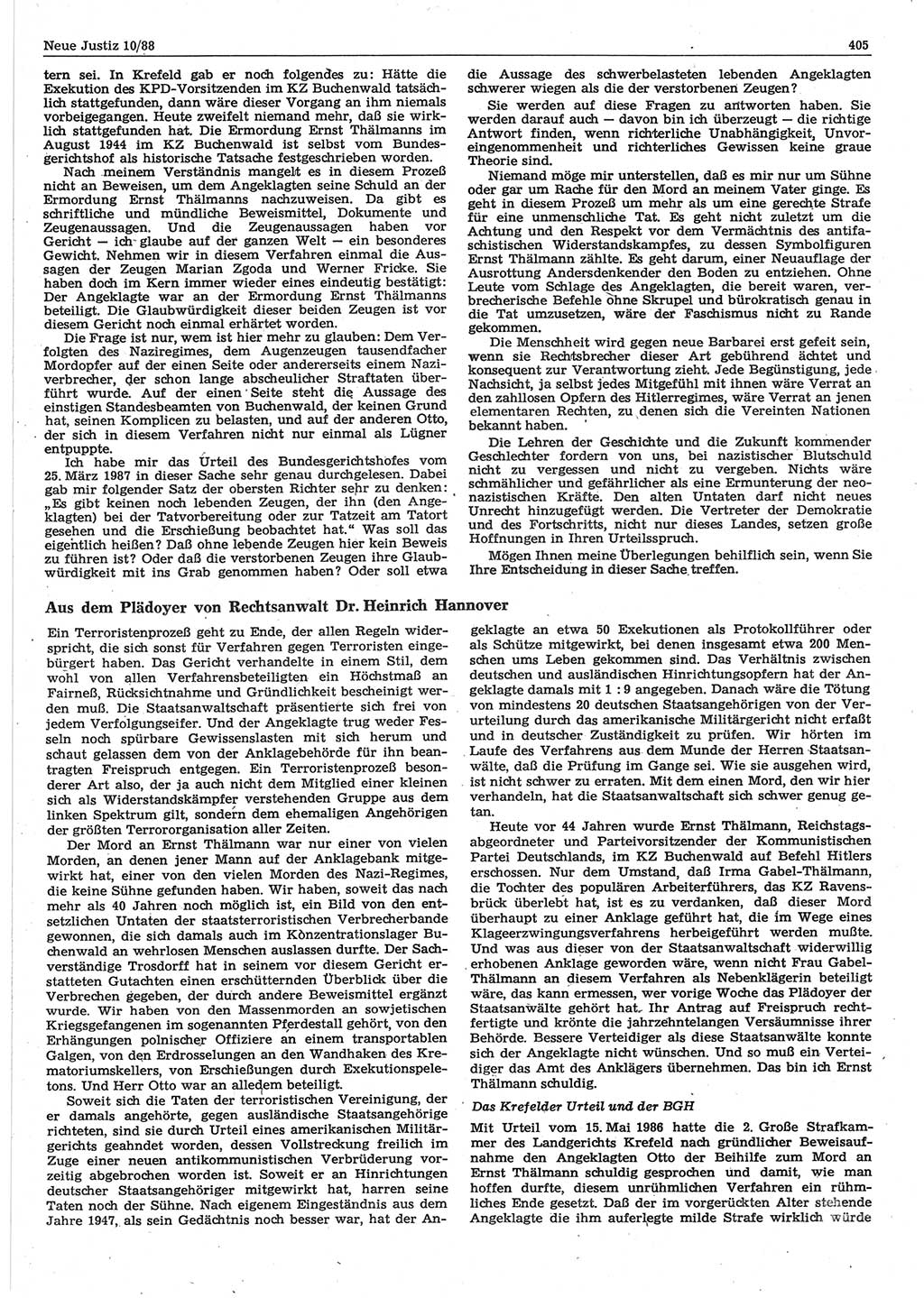 Neue Justiz (NJ), Zeitschrift für sozialistisches Recht und Gesetzlichkeit [Deutsche Demokratische Republik (DDR)], 42. Jahrgang 1988, Seite 405 (NJ DDR 1988, S. 405)