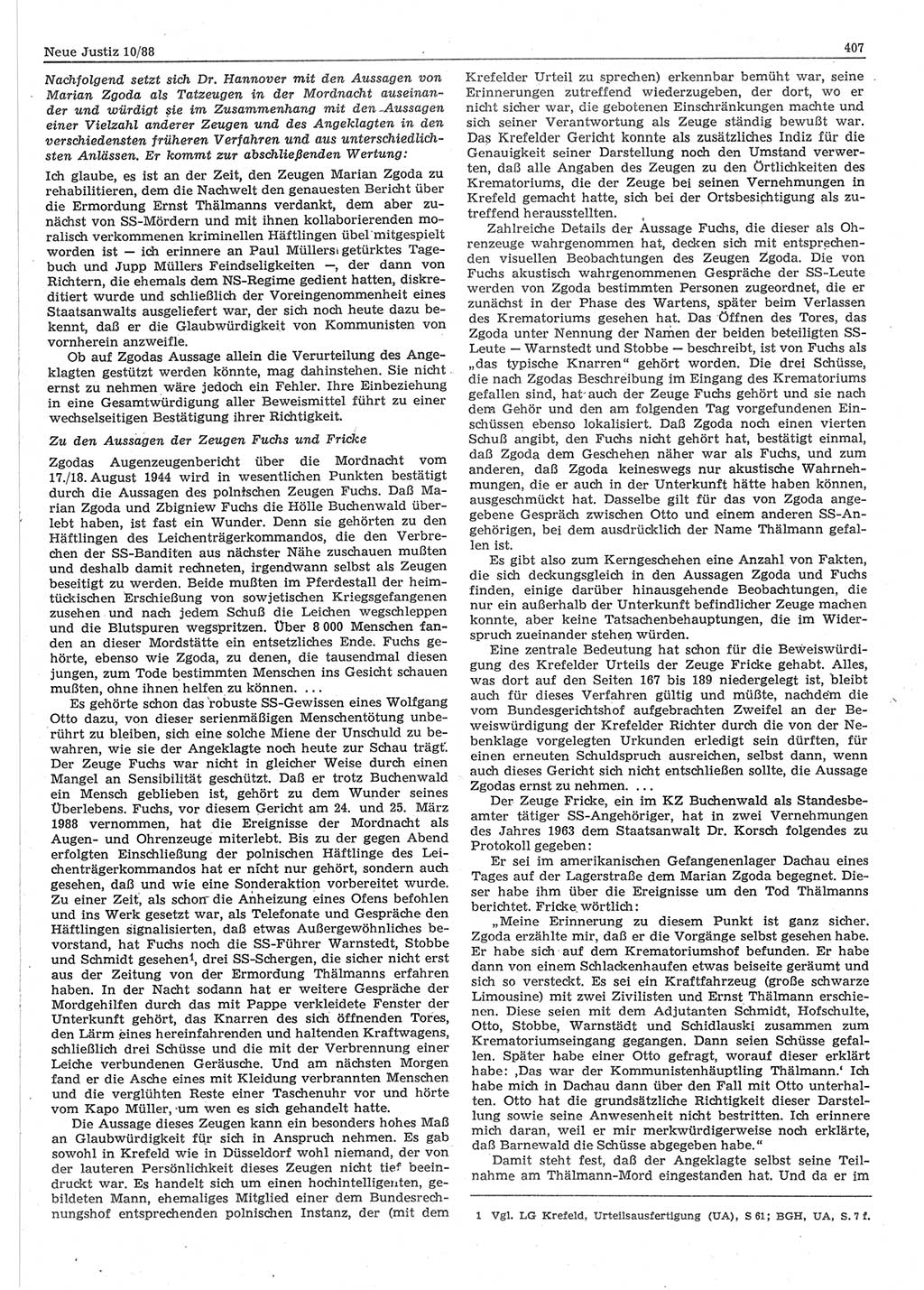 Neue Justiz (NJ), Zeitschrift für sozialistisches Recht und Gesetzlichkeit [Deutsche Demokratische Republik (DDR)], 42. Jahrgang 1988, Seite 407 (NJ DDR 1988, S. 407)