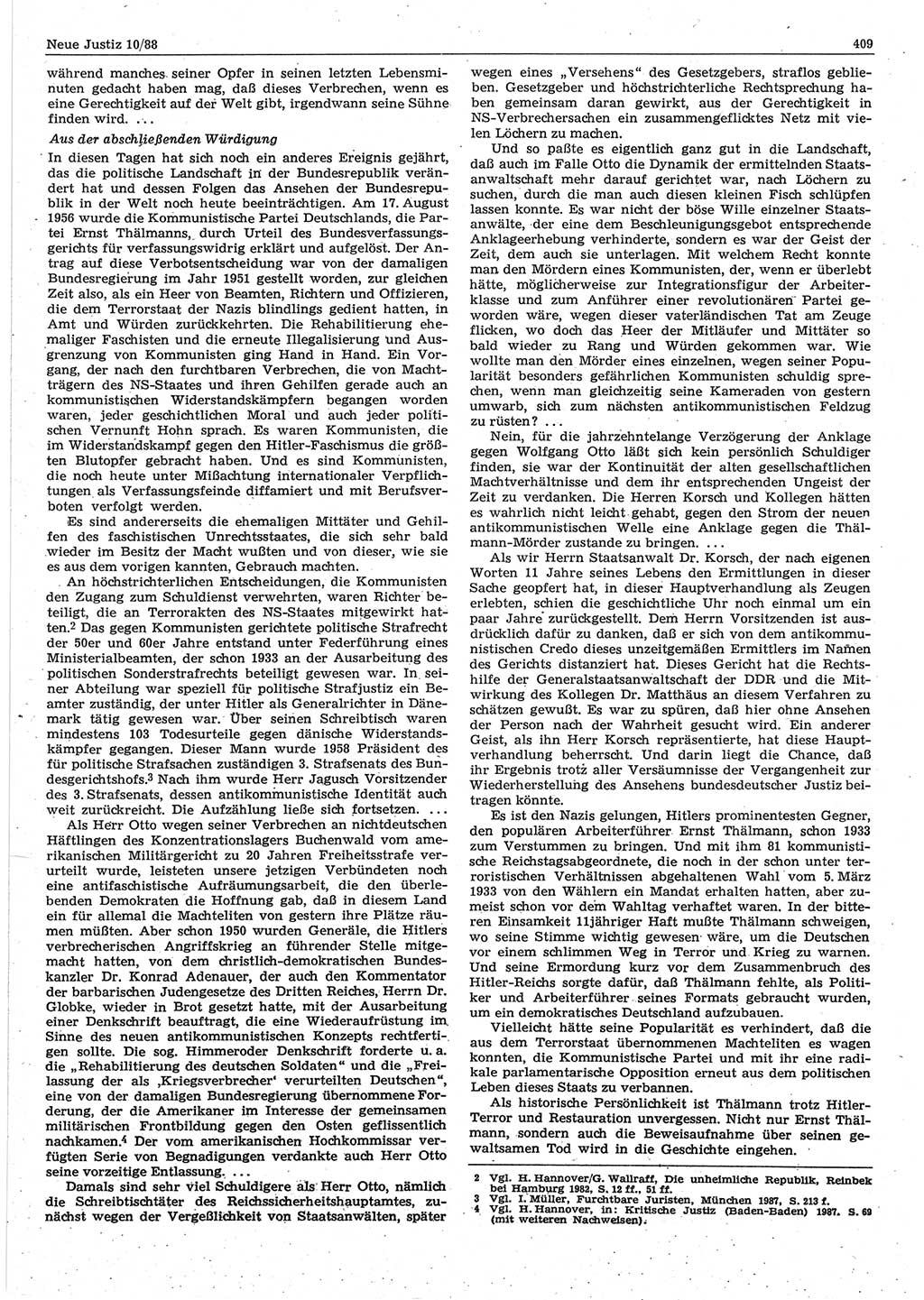 Neue Justiz (NJ), Zeitschrift für sozialistisches Recht und Gesetzlichkeit [Deutsche Demokratische Republik (DDR)], 42. Jahrgang 1988, Seite 409 (NJ DDR 1988, S. 409)