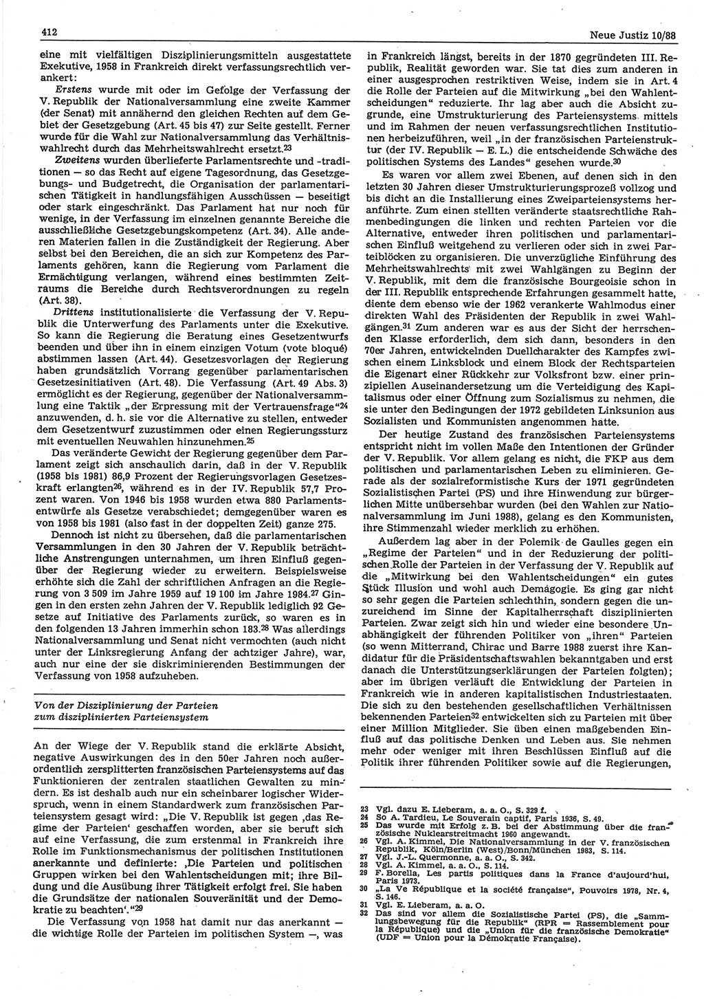 Neue Justiz (NJ), Zeitschrift für sozialistisches Recht und Gesetzlichkeit [Deutsche Demokratische Republik (DDR)], 42. Jahrgang 1988, Seite 412 (NJ DDR 1988, S. 412)