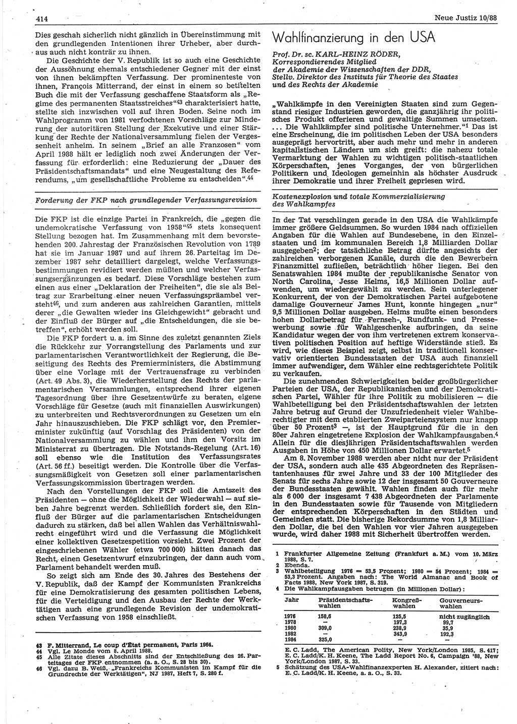 Neue Justiz (NJ), Zeitschrift für sozialistisches Recht und Gesetzlichkeit [Deutsche Demokratische Republik (DDR)], 42. Jahrgang 1988, Seite 414 (NJ DDR 1988, S. 414)