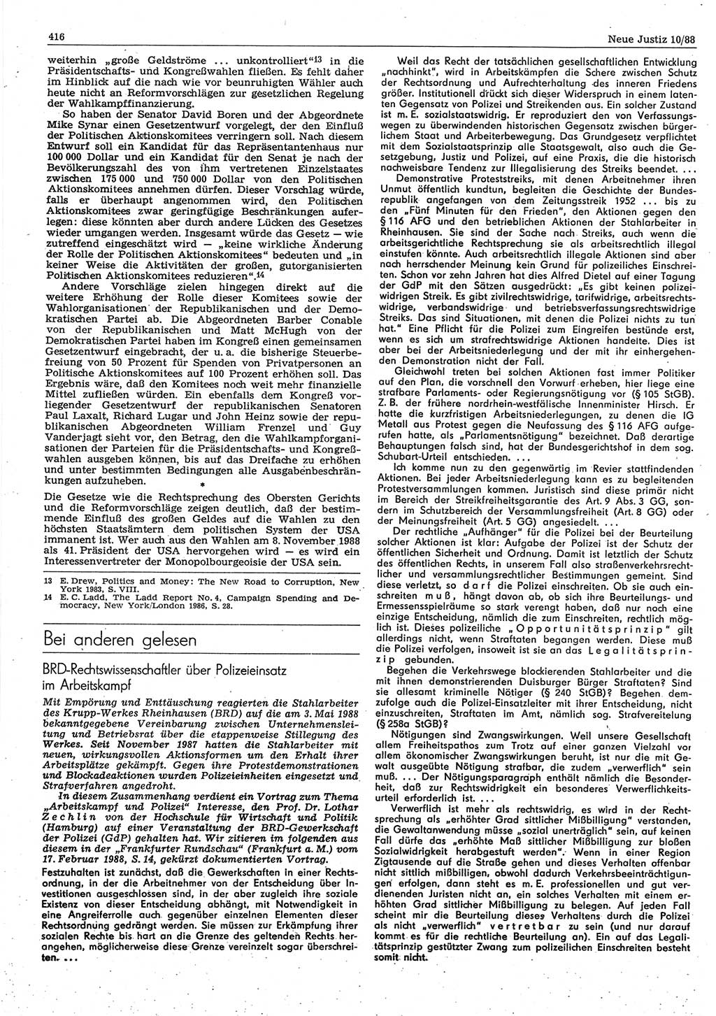 Neue Justiz (NJ), Zeitschrift für sozialistisches Recht und Gesetzlichkeit [Deutsche Demokratische Republik (DDR)], 42. Jahrgang 1988, Seite 416 (NJ DDR 1988, S. 416)