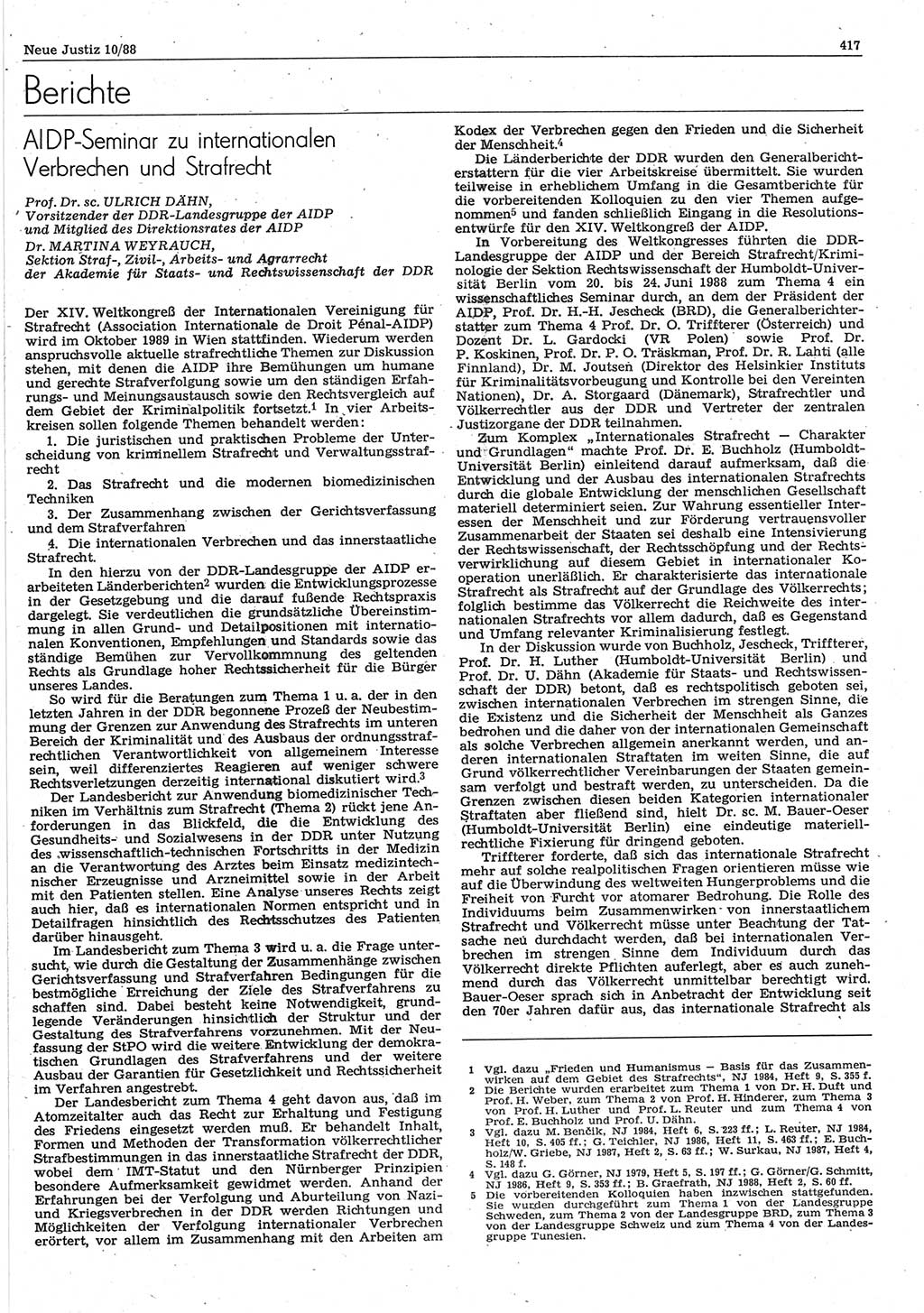 Neue Justiz (NJ), Zeitschrift für sozialistisches Recht und Gesetzlichkeit [Deutsche Demokratische Republik (DDR)], 42. Jahrgang 1988, Seite 417 (NJ DDR 1988, S. 417)