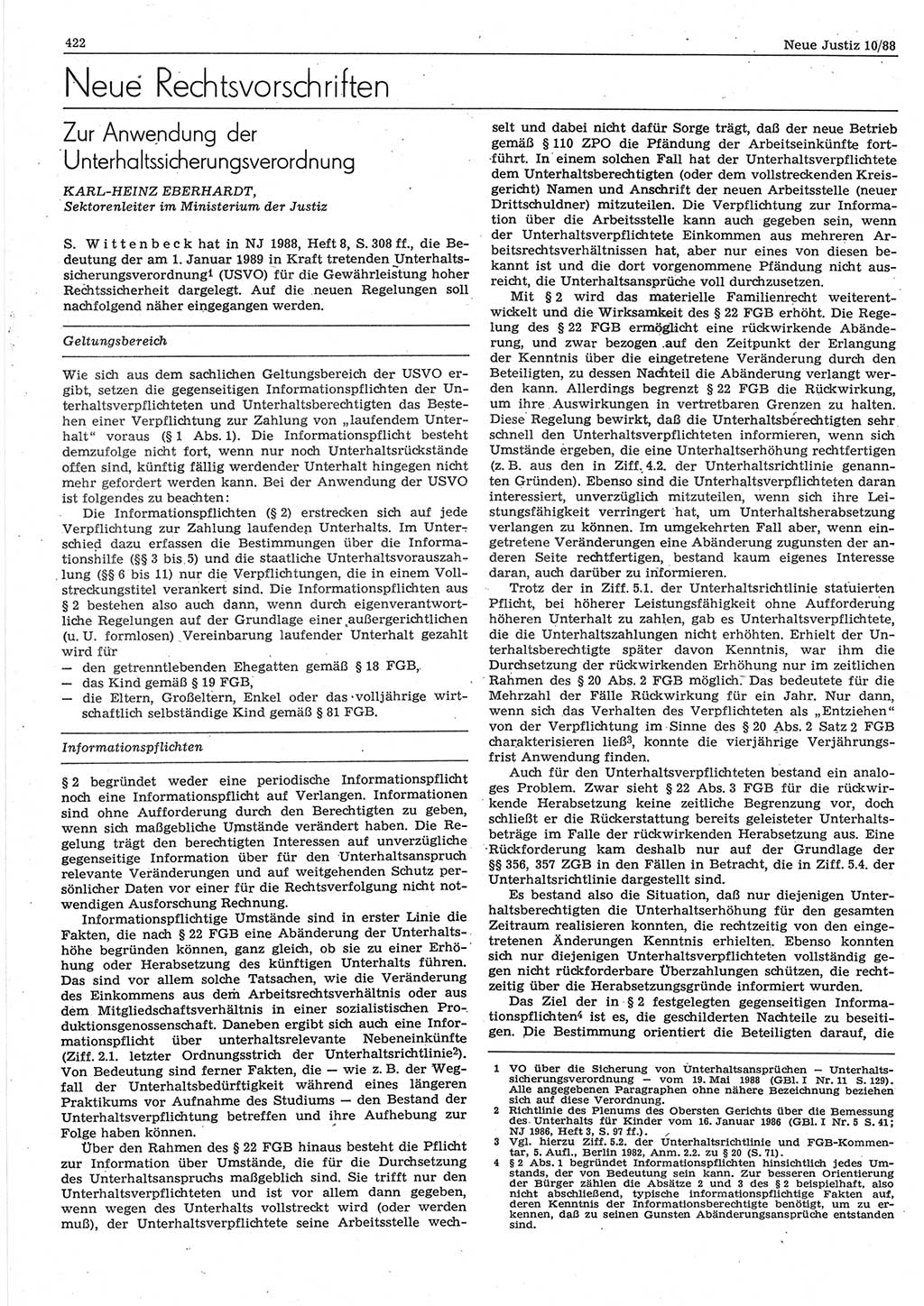 Neue Justiz (NJ), Zeitschrift für sozialistisches Recht und Gesetzlichkeit [Deutsche Demokratische Republik (DDR)], 42. Jahrgang 1988, Seite 422 (NJ DDR 1988, S. 422)