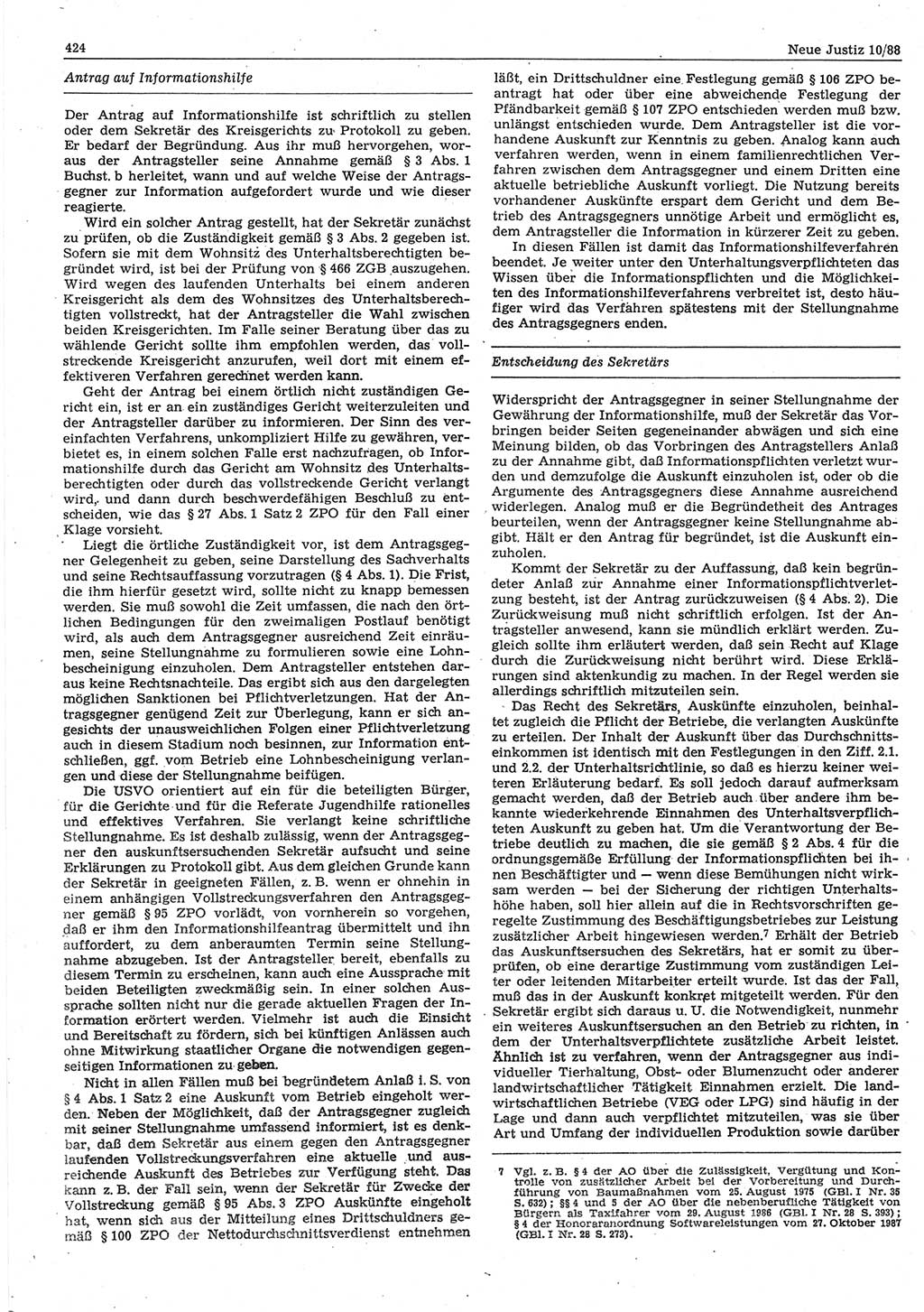 Neue Justiz (NJ), Zeitschrift für sozialistisches Recht und Gesetzlichkeit [Deutsche Demokratische Republik (DDR)], 42. Jahrgang 1988, Seite 424 (NJ DDR 1988, S. 424)