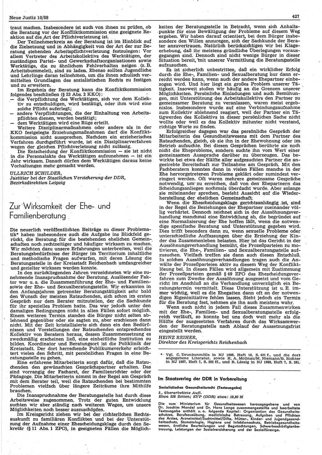 Neue Justiz (NJ), Zeitschrift für sozialistisches Recht und Gesetzlichkeit [Deutsche Demokratische Republik (DDR)], 42. Jahrgang 1988, Seite 427 (NJ DDR 1988, S. 427)