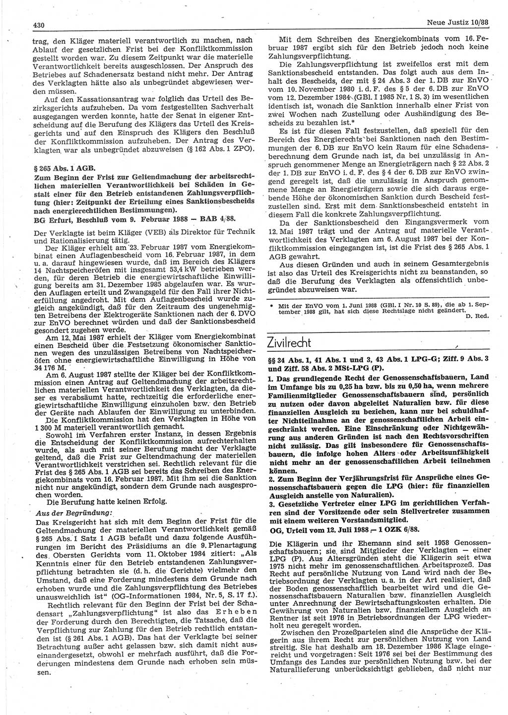 Neue Justiz (NJ), Zeitschrift für sozialistisches Recht und Gesetzlichkeit [Deutsche Demokratische Republik (DDR)], 42. Jahrgang 1988, Seite 430 (NJ DDR 1988, S. 430)