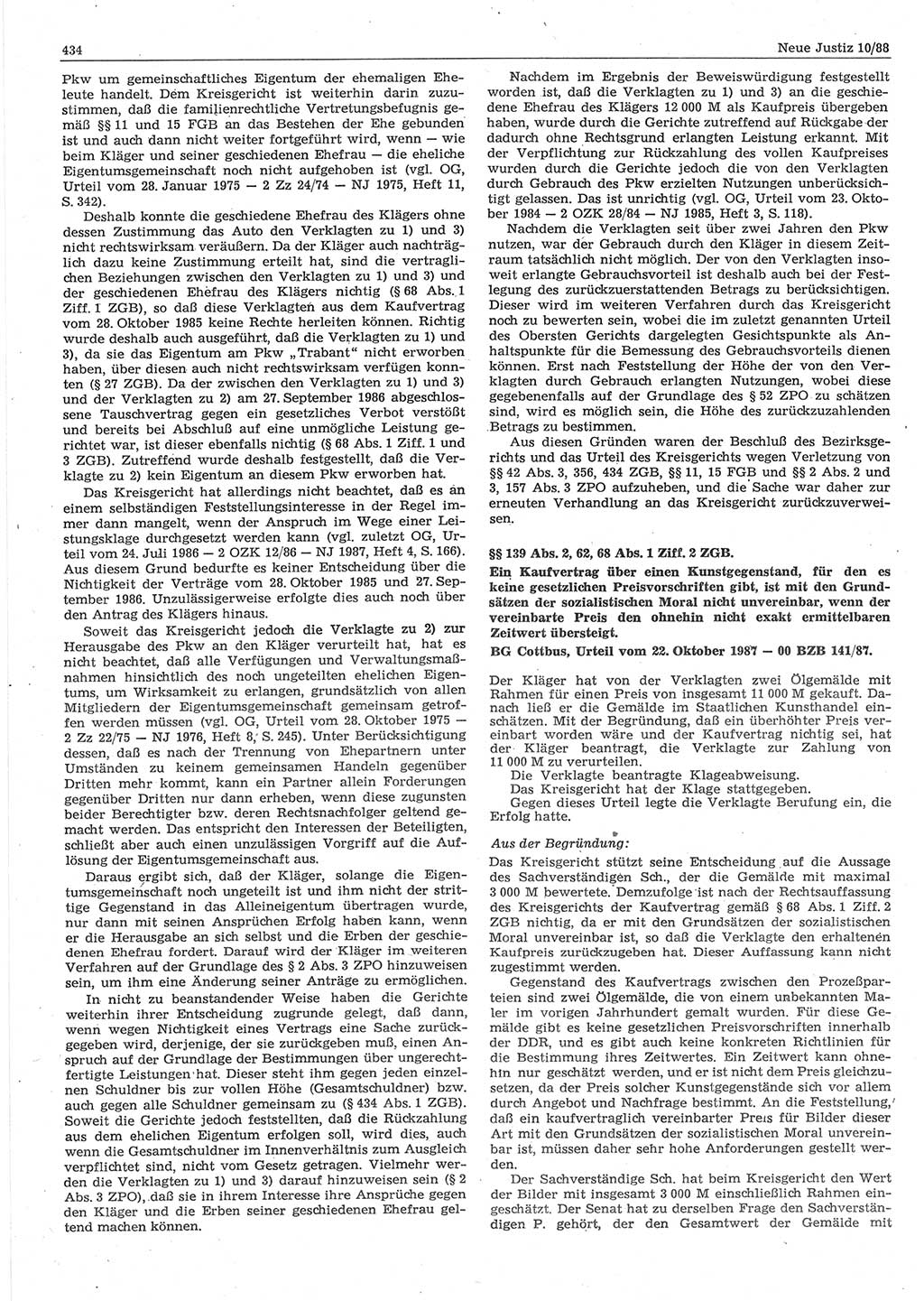 Neue Justiz (NJ), Zeitschrift für sozialistisches Recht und Gesetzlichkeit [Deutsche Demokratische Republik (DDR)], 42. Jahrgang 1988, Seite 434 (NJ DDR 1988, S. 434)