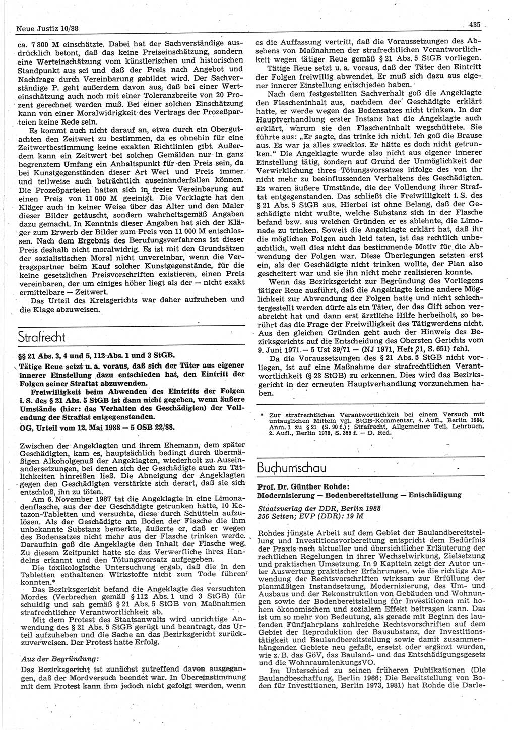 Neue Justiz (NJ), Zeitschrift für sozialistisches Recht und Gesetzlichkeit [Deutsche Demokratische Republik (DDR)], 42. Jahrgang 1988, Seite 435 (NJ DDR 1988, S. 435)
