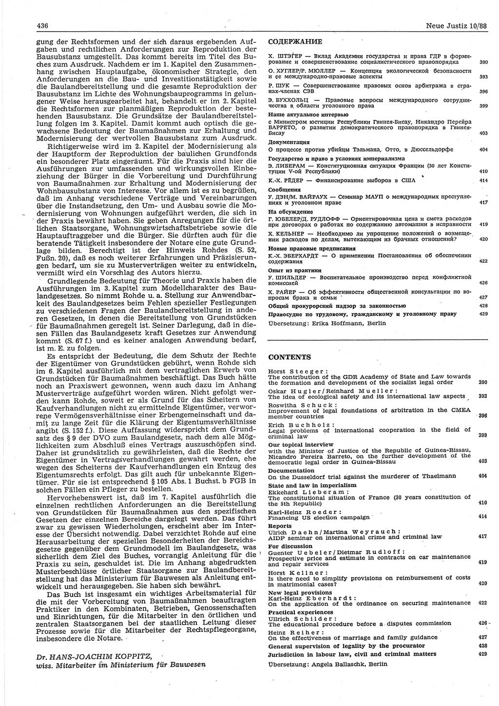 Neue Justiz (NJ), Zeitschrift für sozialistisches Recht und Gesetzlichkeit [Deutsche Demokratische Republik (DDR)], 42. Jahrgang 1988, Seite 436 (NJ DDR 1988, S. 436)