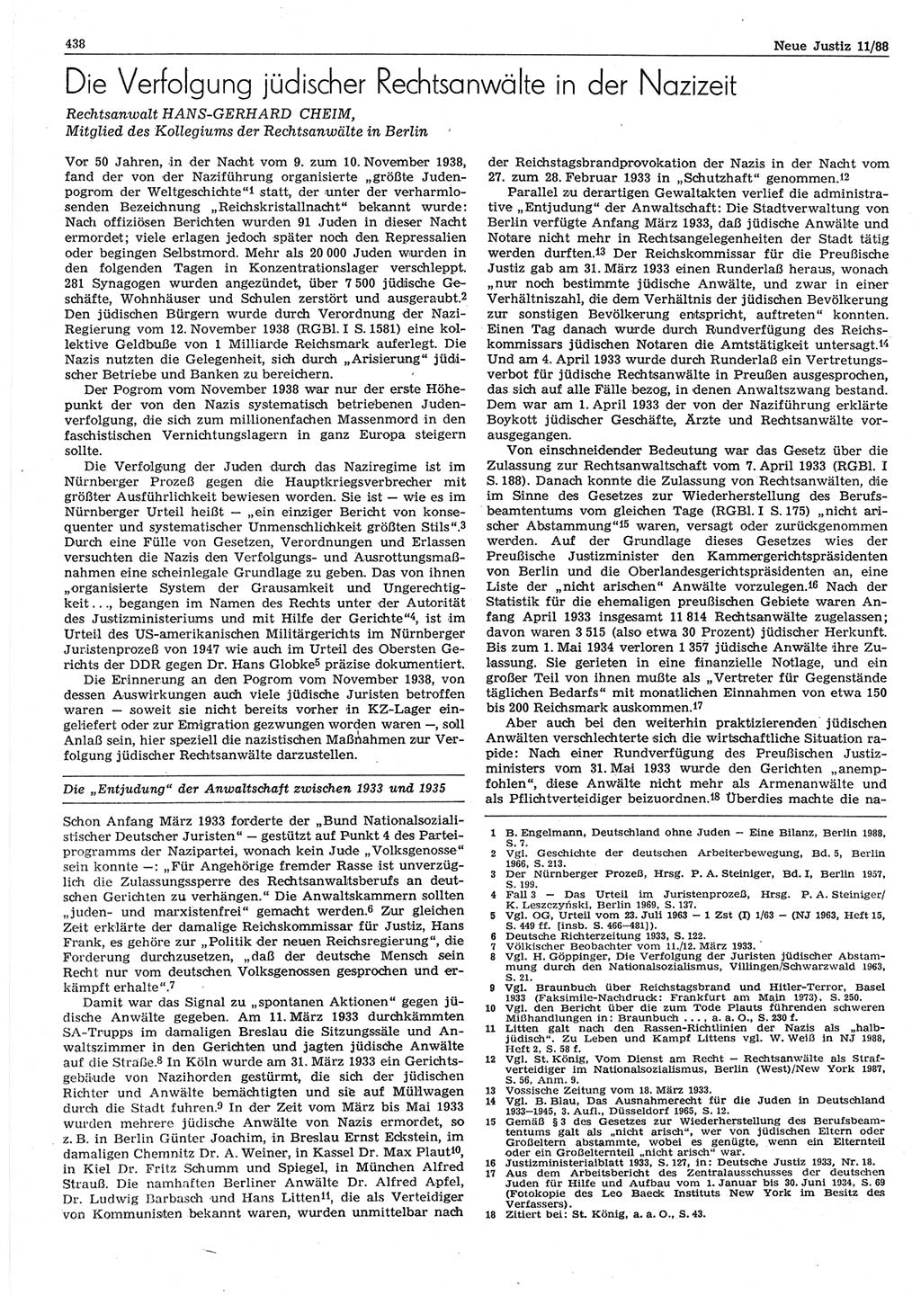 Neue Justiz (NJ), Zeitschrift für sozialistisches Recht und Gesetzlichkeit [Deutsche Demokratische Republik (DDR)], 42. Jahrgang 1988, Seite 438 (NJ DDR 1988, S. 438)