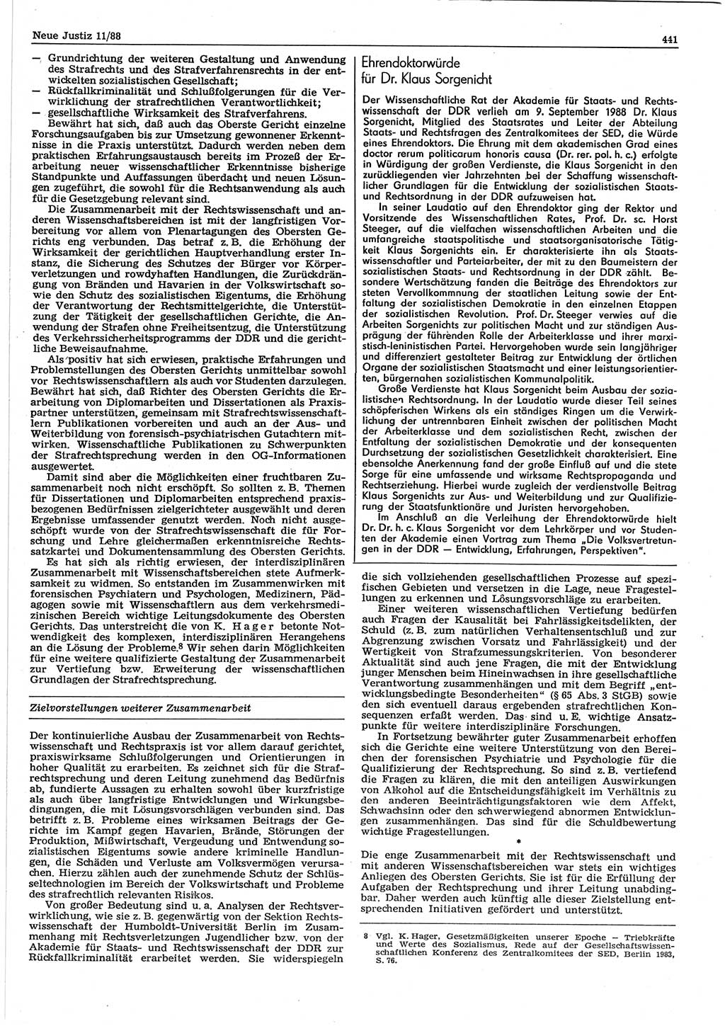 Neue Justiz (NJ), Zeitschrift für sozialistisches Recht und Gesetzlichkeit [Deutsche Demokratische Republik (DDR)], 42. Jahrgang 1988, Seite 441 (NJ DDR 1988, S. 441)