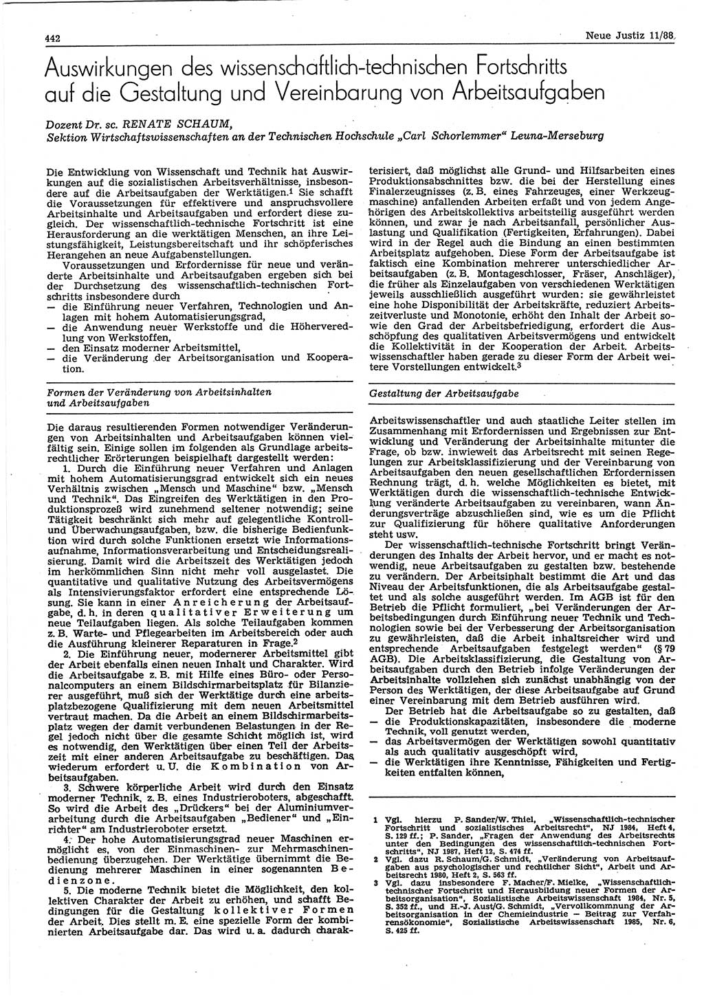 Neue Justiz (NJ), Zeitschrift für sozialistisches Recht und Gesetzlichkeit [Deutsche Demokratische Republik (DDR)], 42. Jahrgang 1988, Seite 442 (NJ DDR 1988, S. 442)
