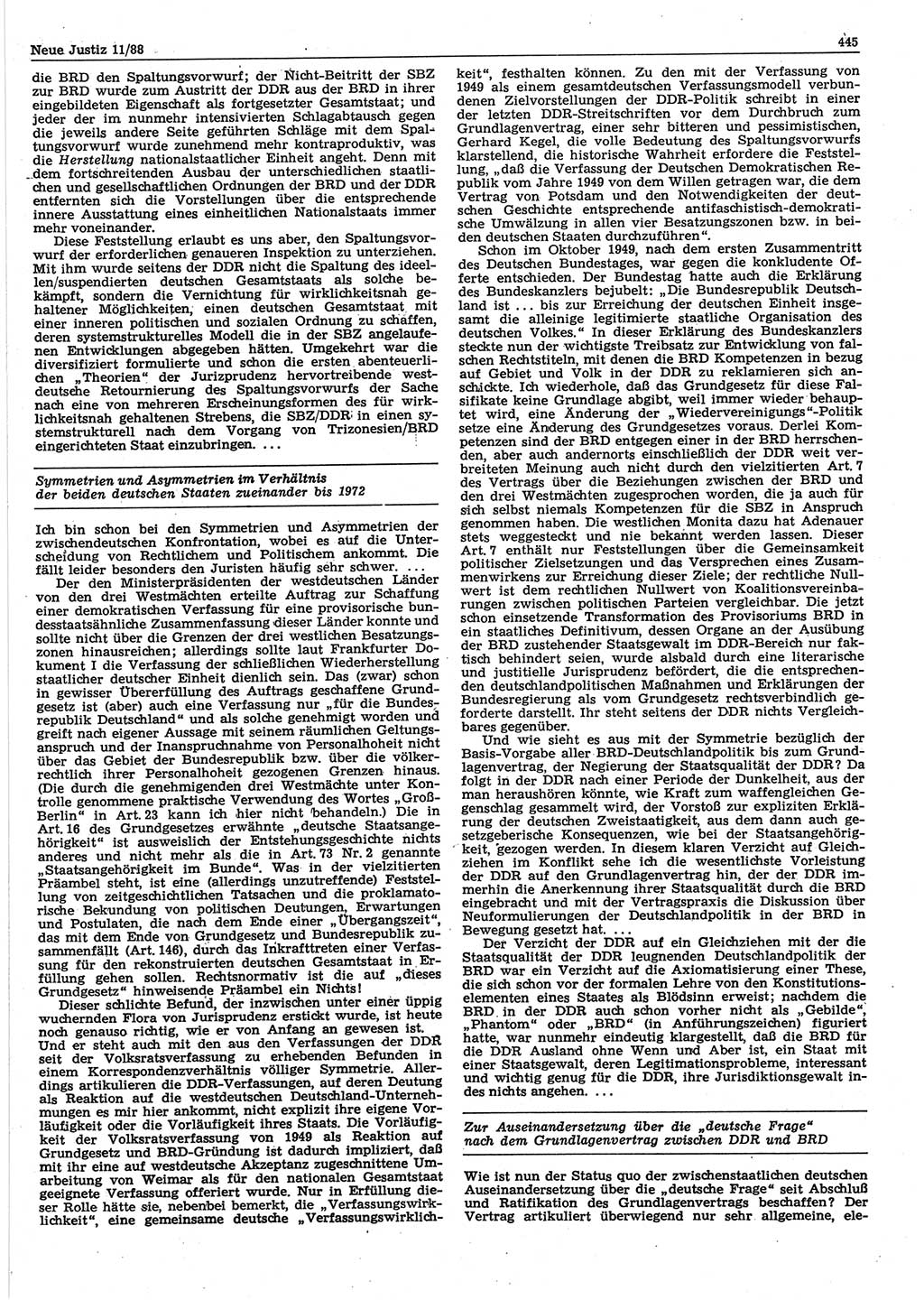 Neue Justiz (NJ), Zeitschrift für sozialistisches Recht und Gesetzlichkeit [Deutsche Demokratische Republik (DDR)], 42. Jahrgang 1988, Seite 445 (NJ DDR 1988, S. 445)