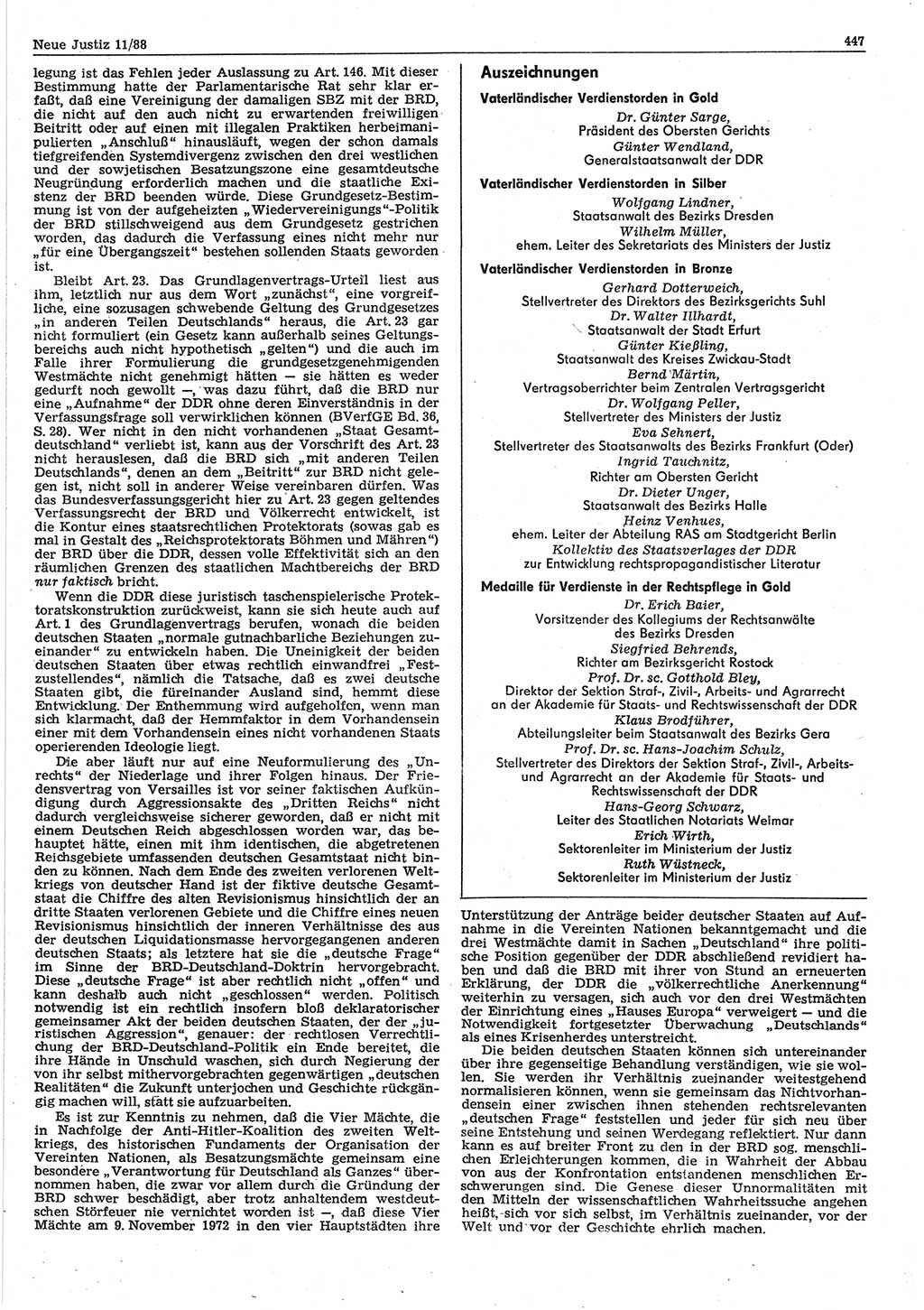Neue Justiz (NJ), Zeitschrift für sozialistisches Recht und Gesetzlichkeit [Deutsche Demokratische Republik (DDR)], 42. Jahrgang 1988, Seite 447 (NJ DDR 1988, S. 447)
